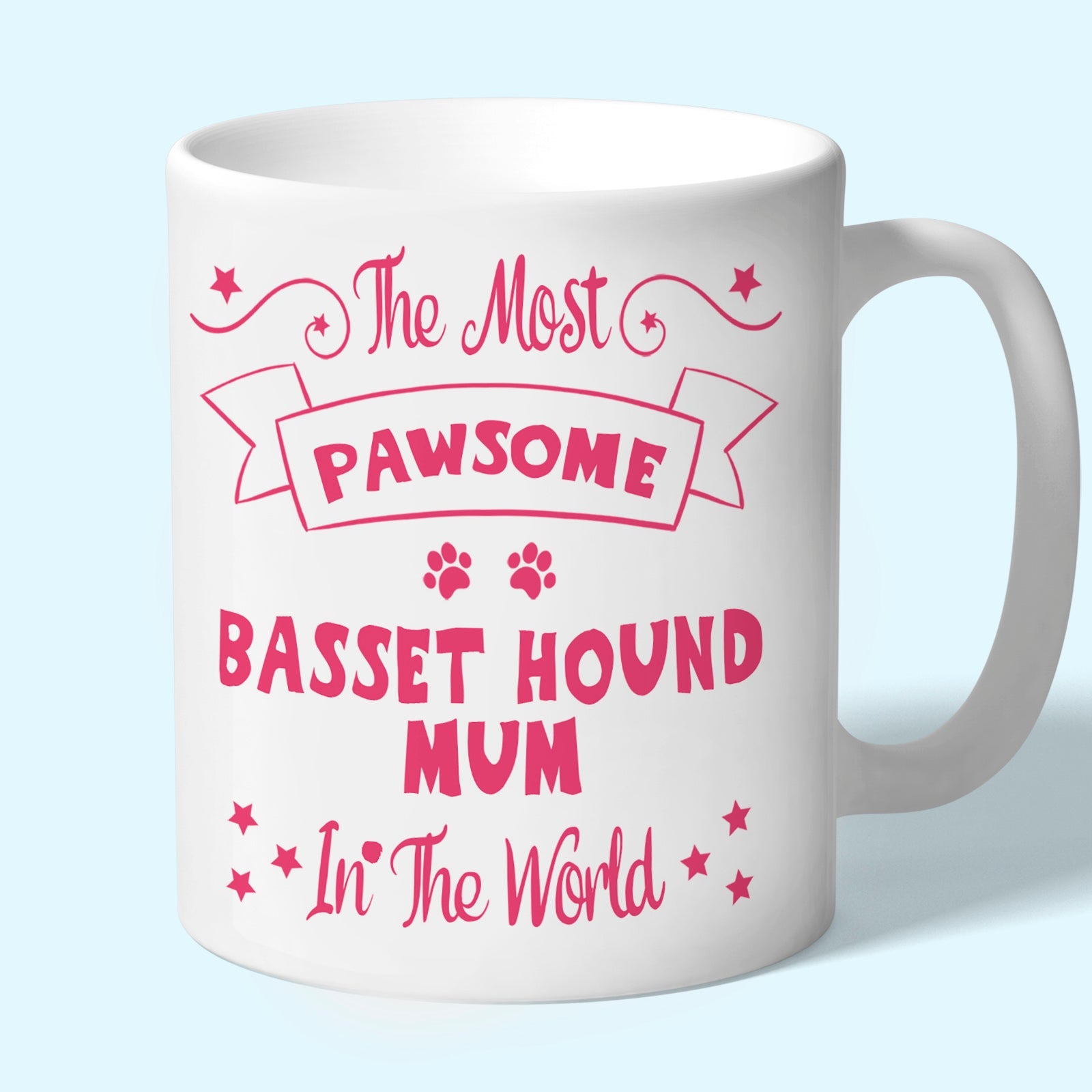 The Most Pawsome Basset Hound mum mug in black design