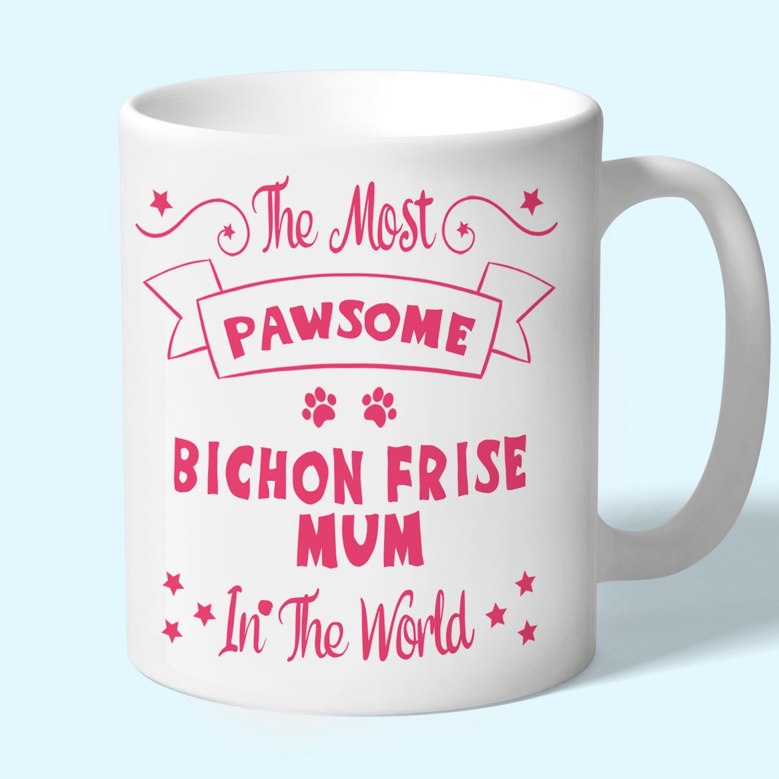 The Most Pawsome Bichon Frise mum mug in black design