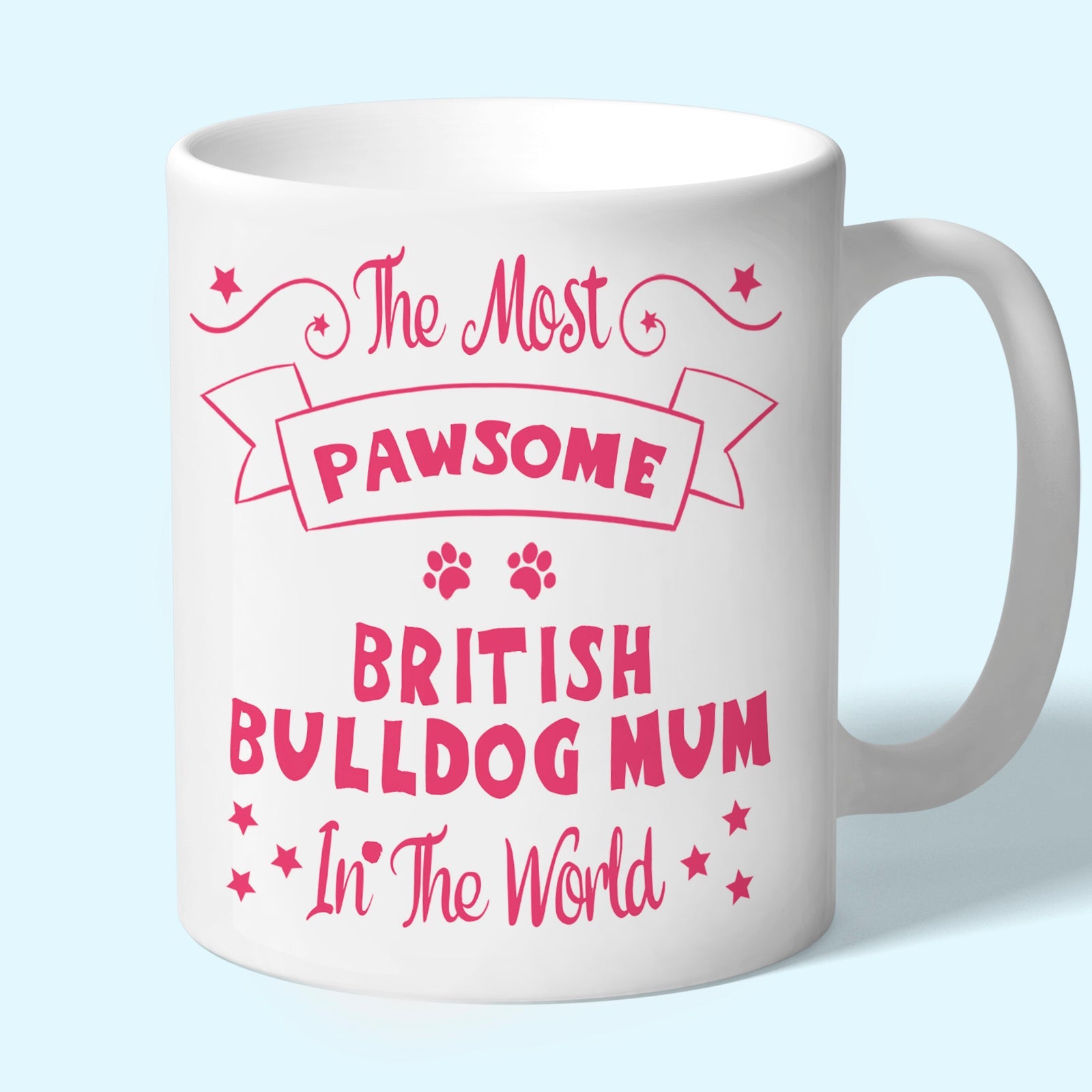The Most Pawsome British Bulldog mum mug in black design