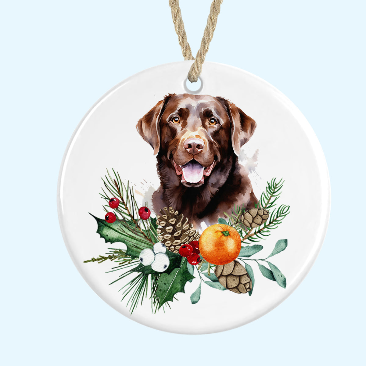 chocolate labrador christmas tree ornament ceramic decoration