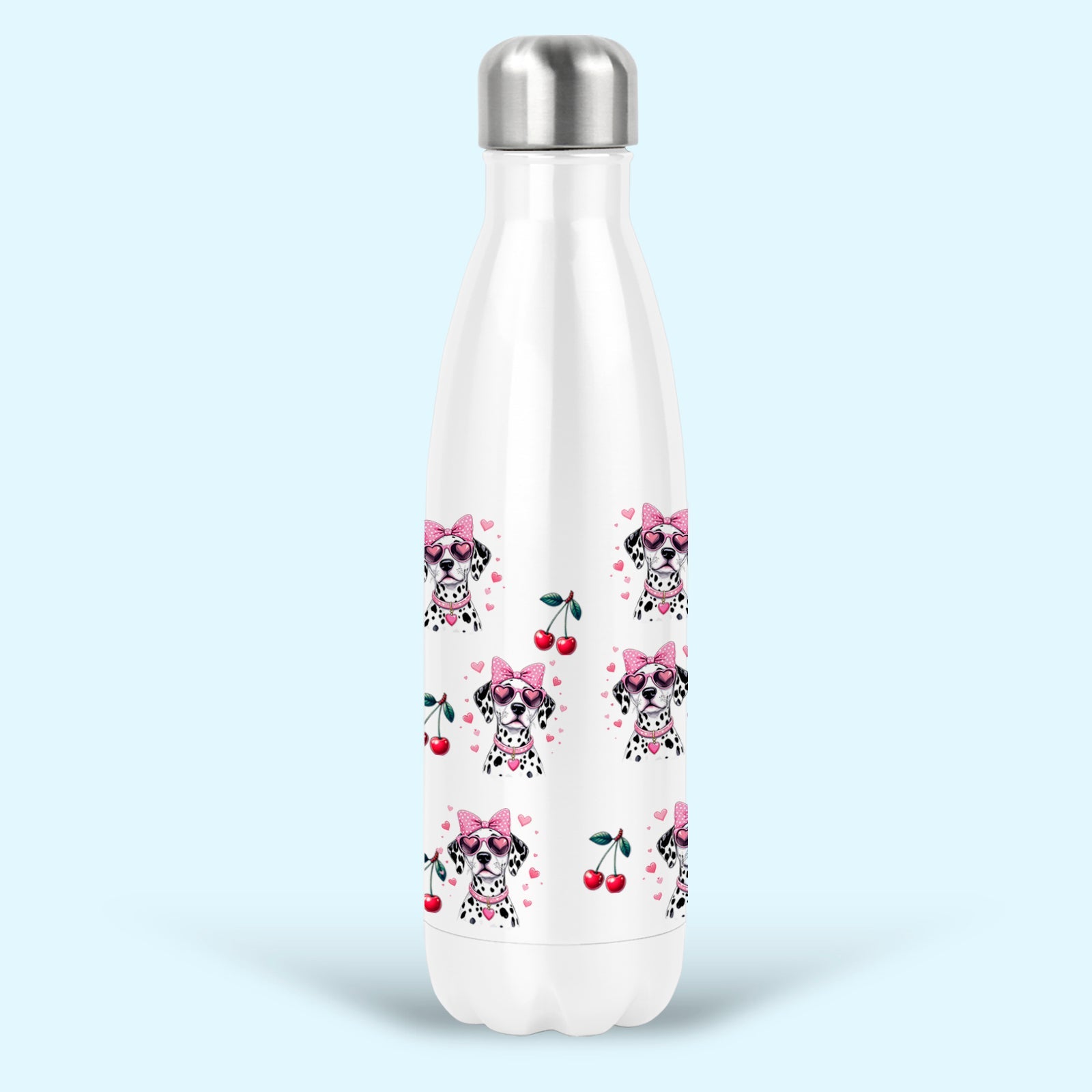 dalmatian insulated water drink bottle stainless steel pink bows cherries