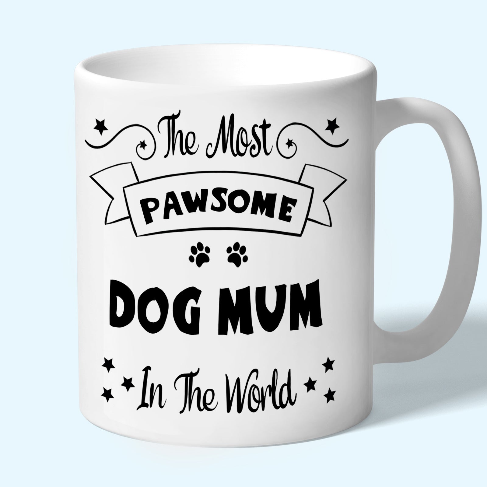 The Most Pawsome dog mum mug in black design