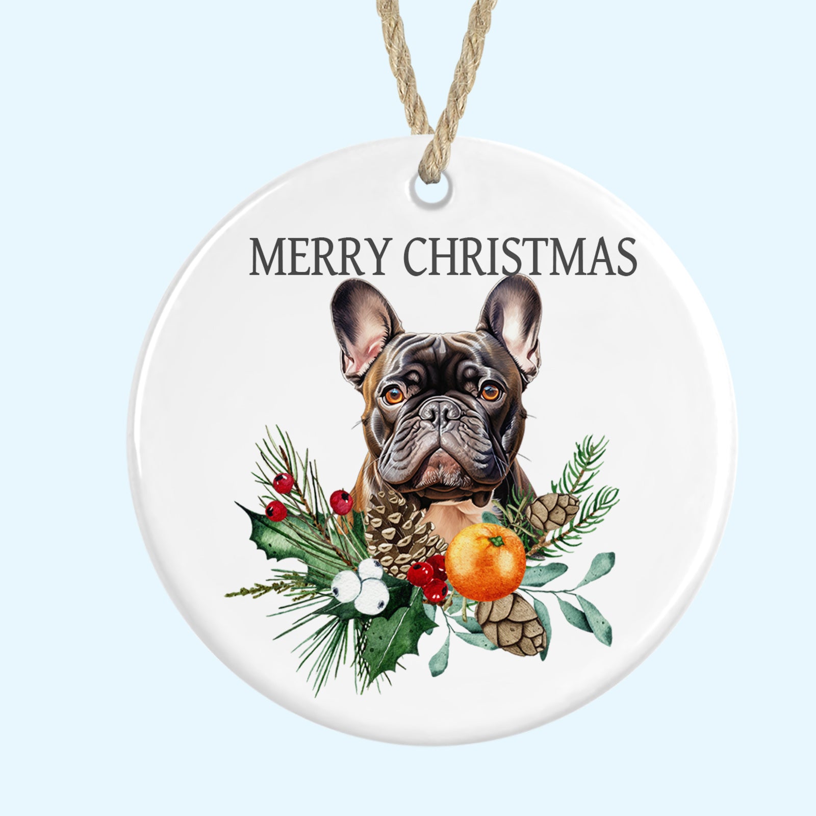 French Bulldog Merry Christmas Tree Ornament Ceramic Decoration