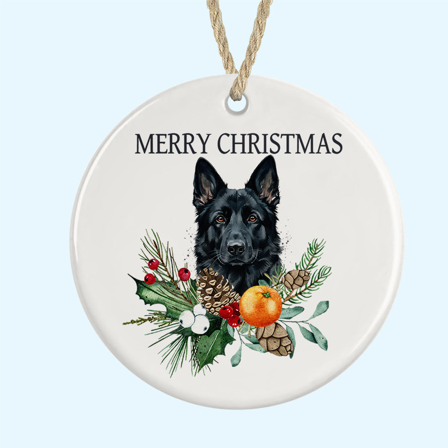Black German Shepherd Merry Christmas Tree Ornament Ceramic Decoration