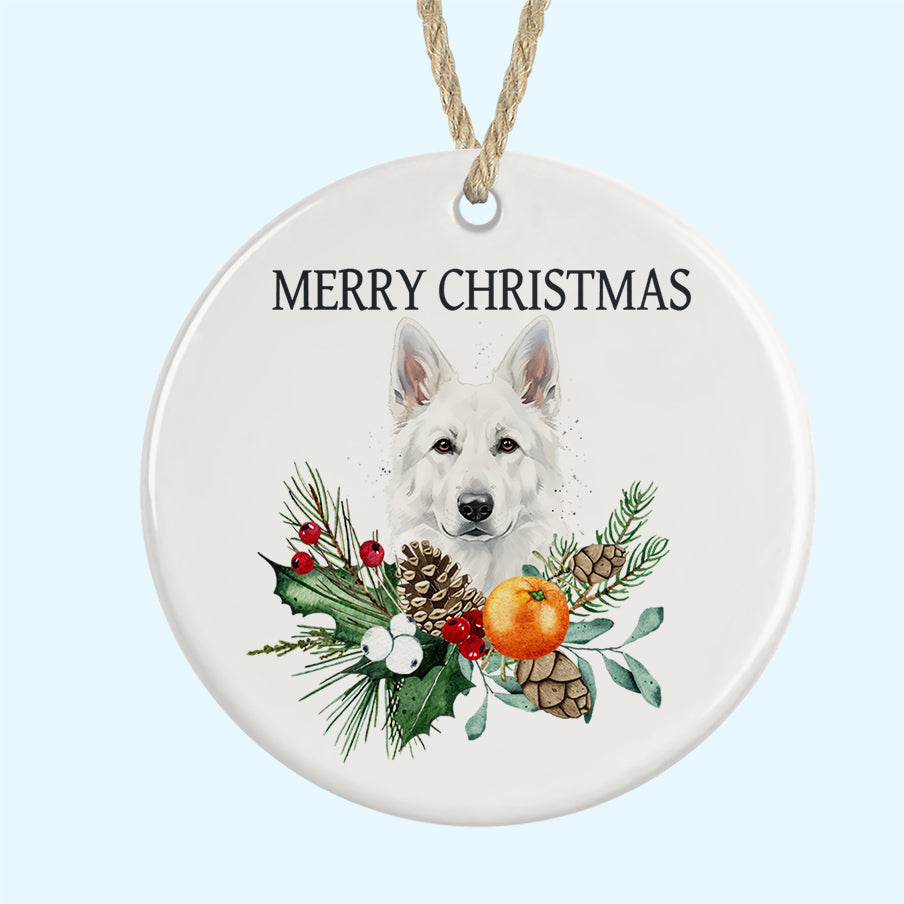 White German Shepherd Merry Christmas Tree Ornament Ceramic Decoration