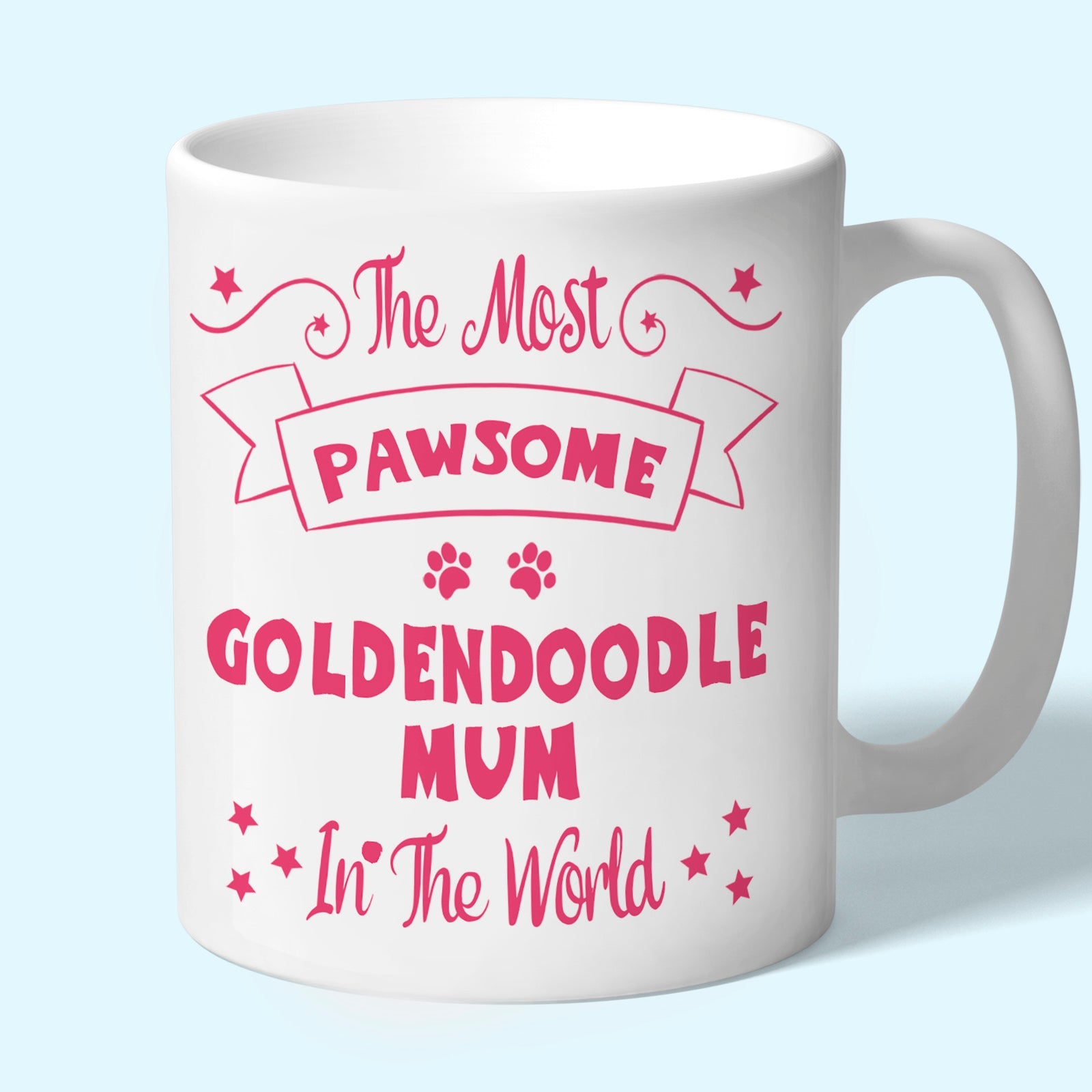 The Most Pawsome Goldendoodle mum mug in black design