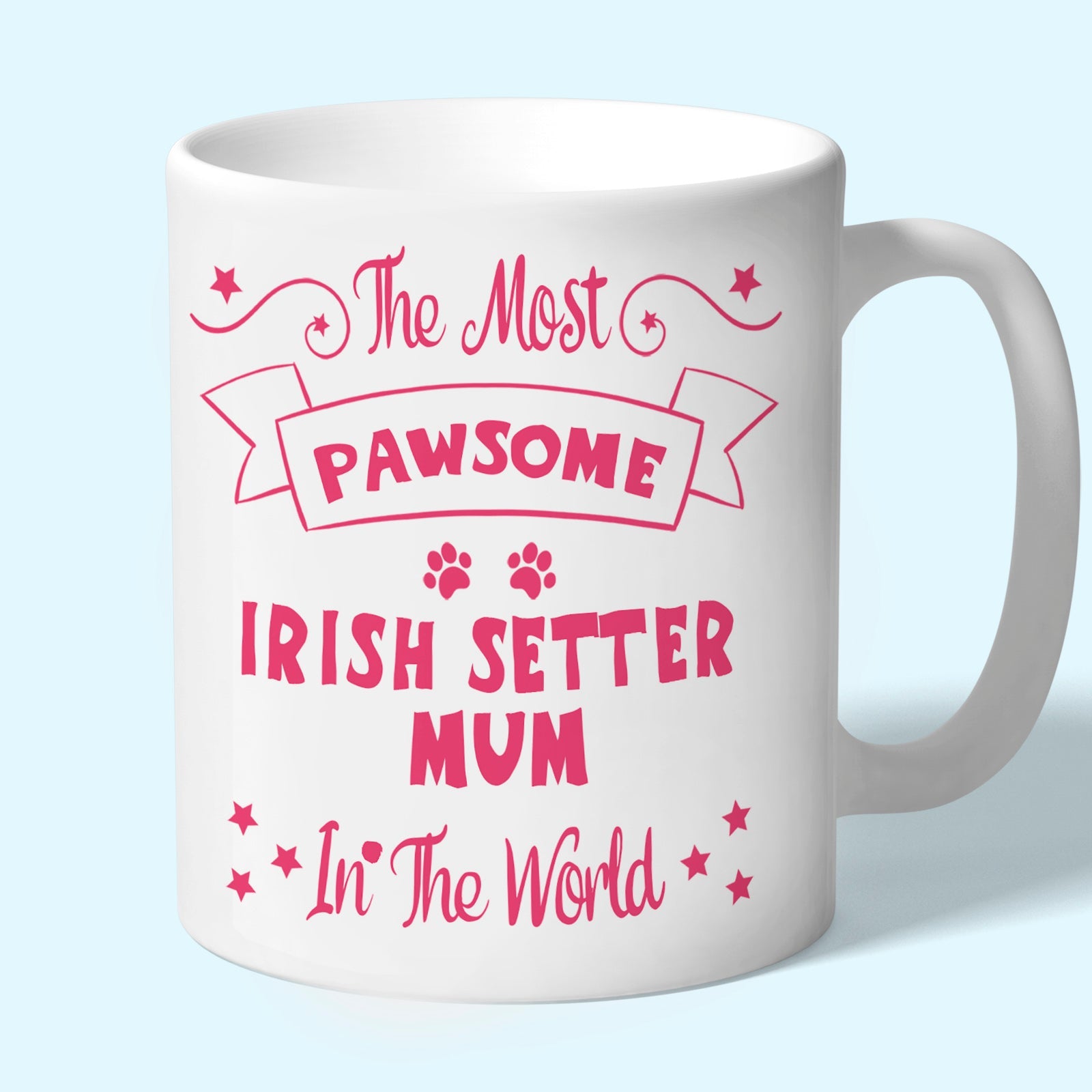 The Most Pawsome Irish Setter mum mug in black design
