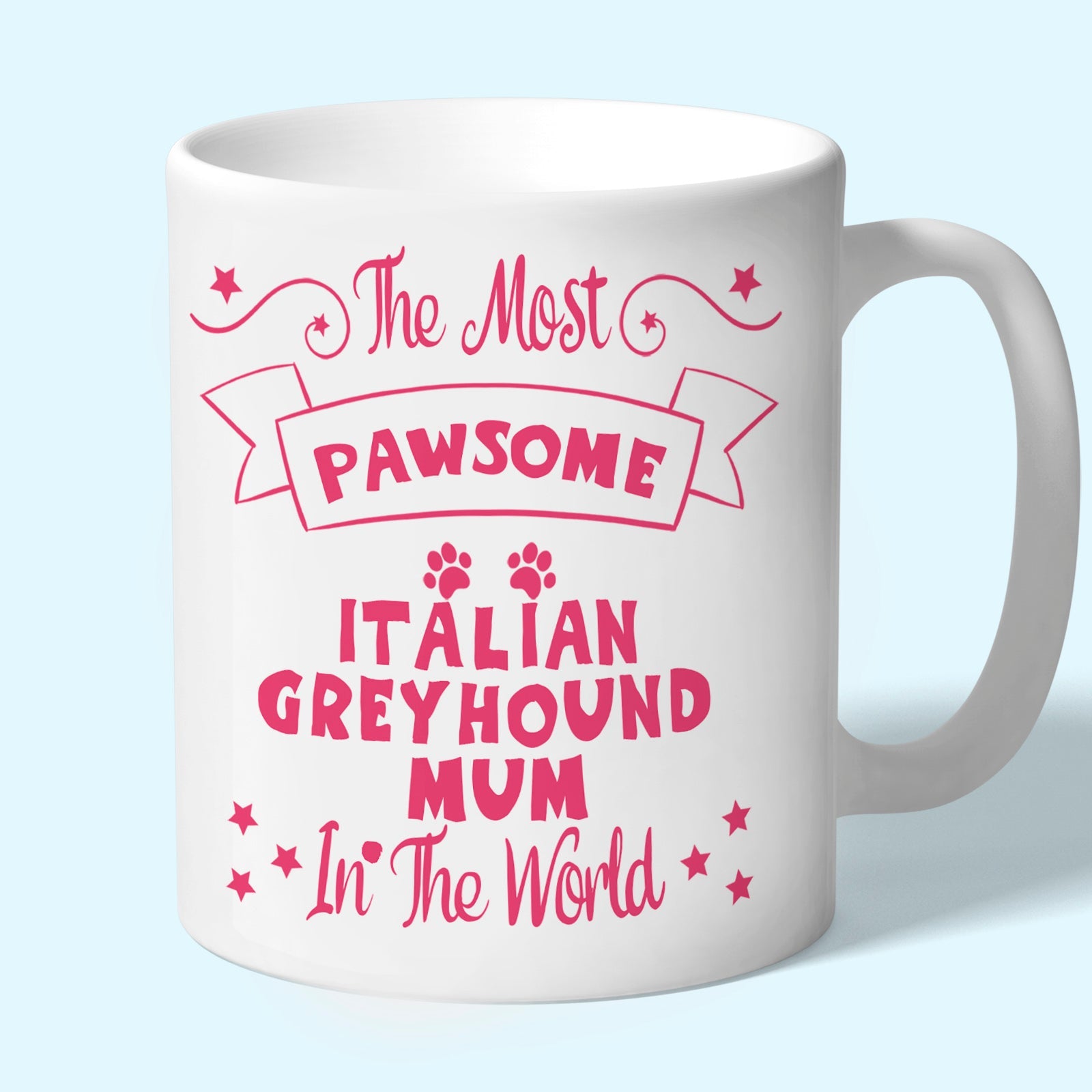 The Most Pawsome Italian Greyhound mum mug in black design