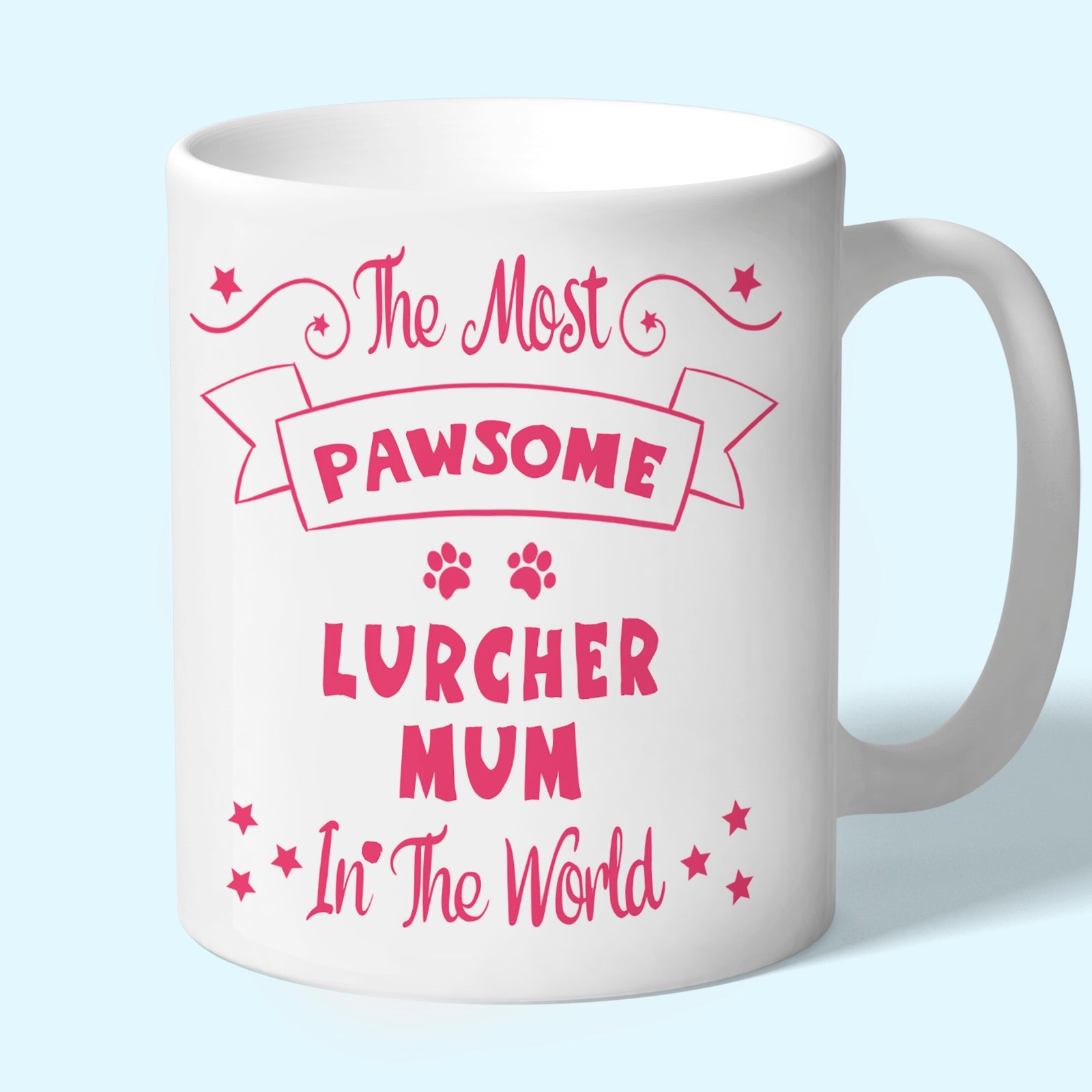The Most Pawsome Lurcher mum mug in black design