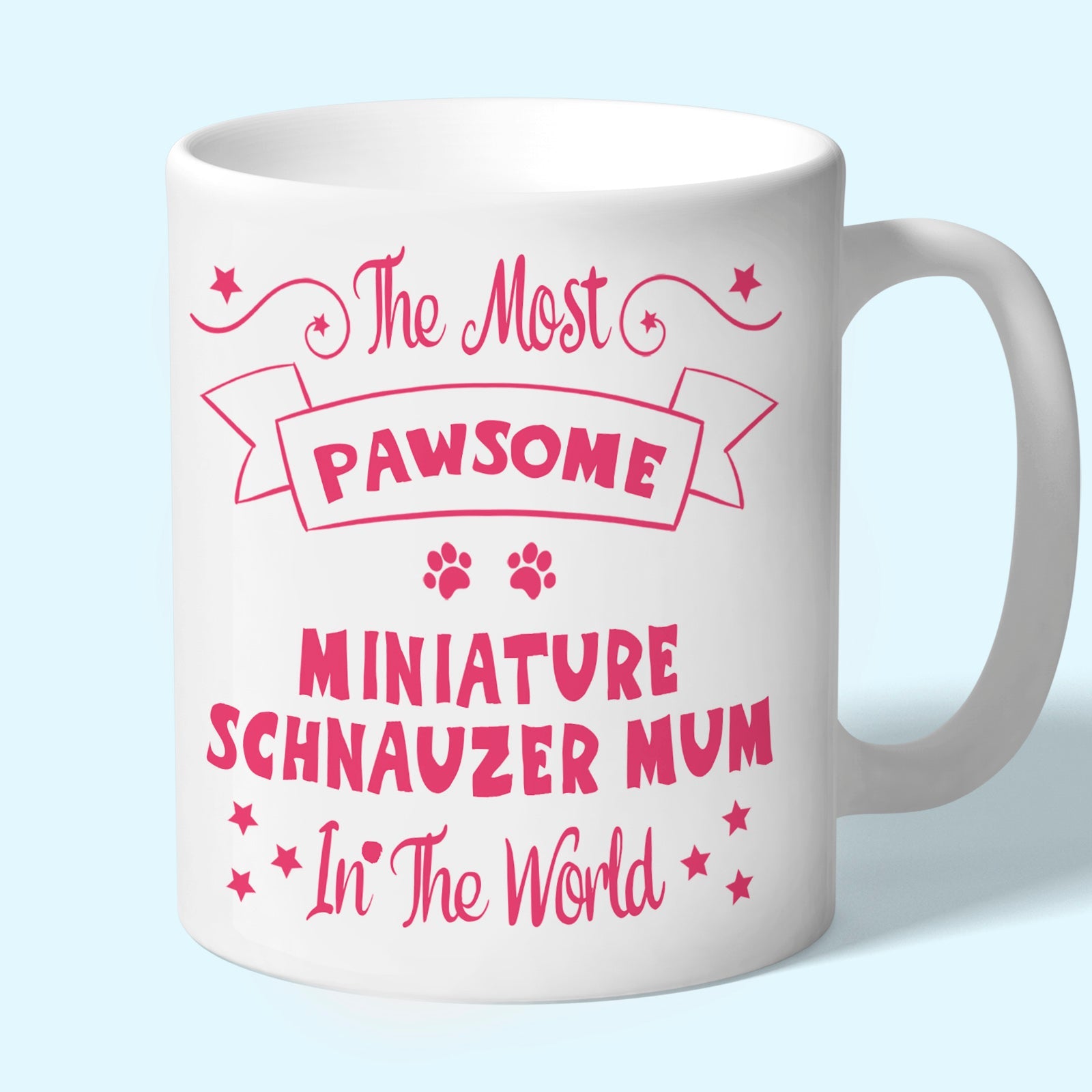 The Most Pawsome Miniature Schnauzer mum mug in black design