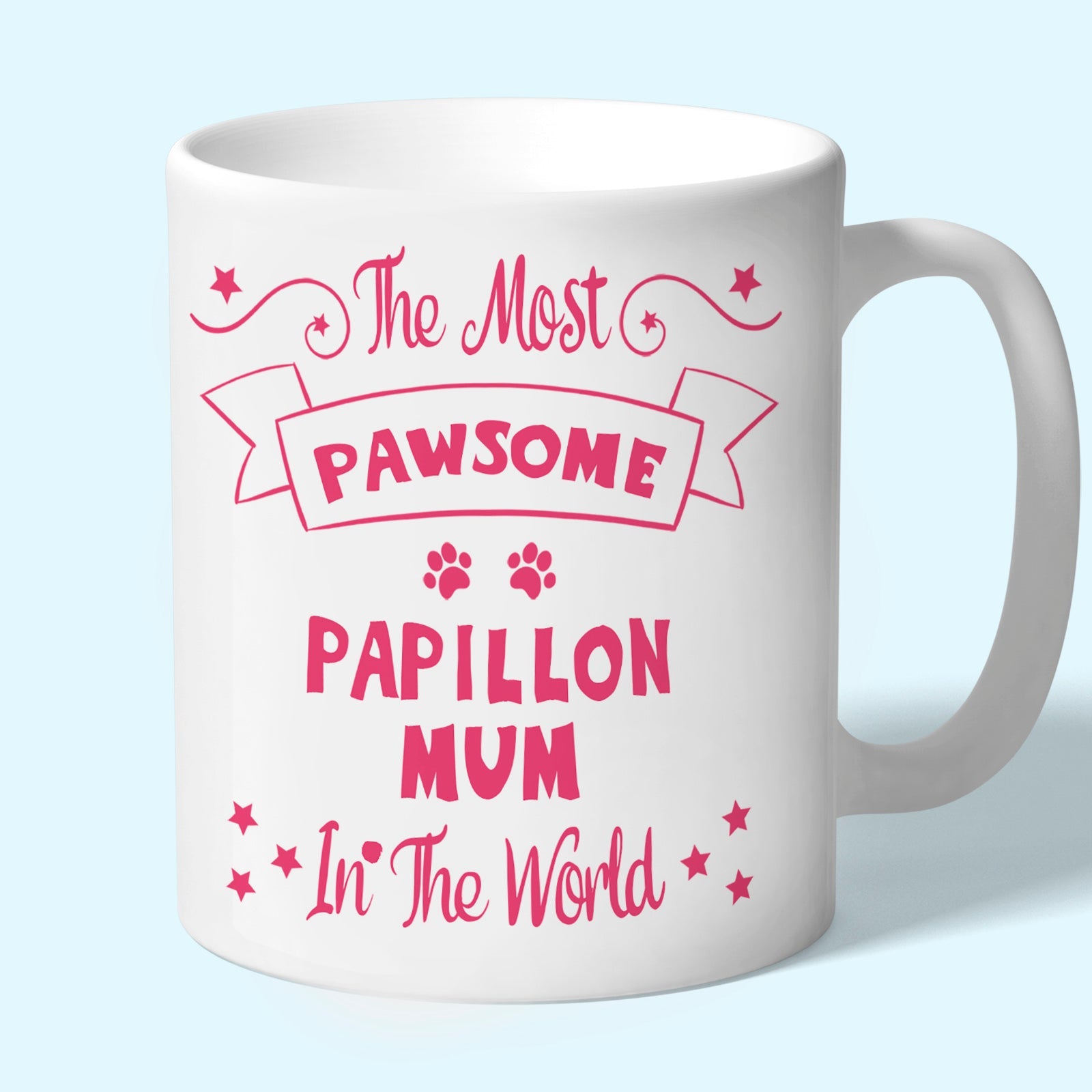 The Most Pawsome Papillon mum mug in black design