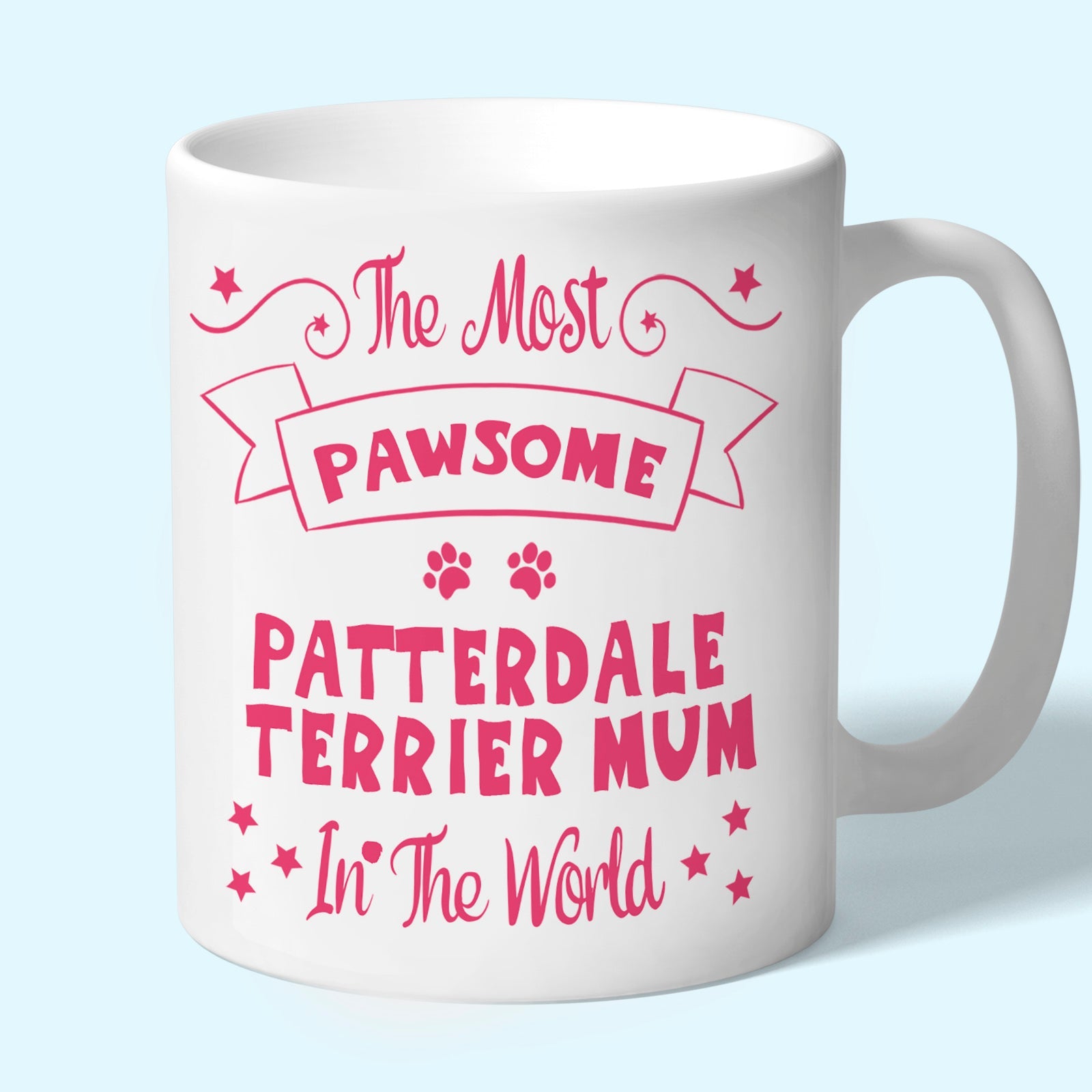 The Most Pawsome Patterdale Terrier mum mug in black design