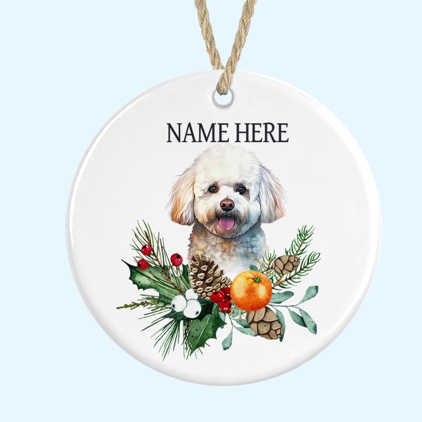 Personalised Bichon Frise Merry Christmas Tree Ornament Ceramic Decoration