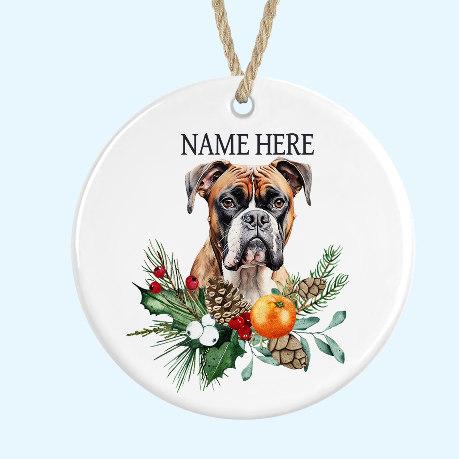 Personalised Boxer Merry Christmas Tree Ornament Ceramic Decoration