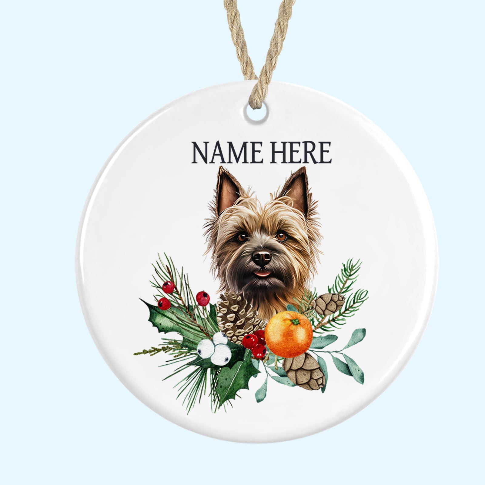 Personalised Cairn Terrier Merry Christmas Tree Ornament Ceramic Decoration