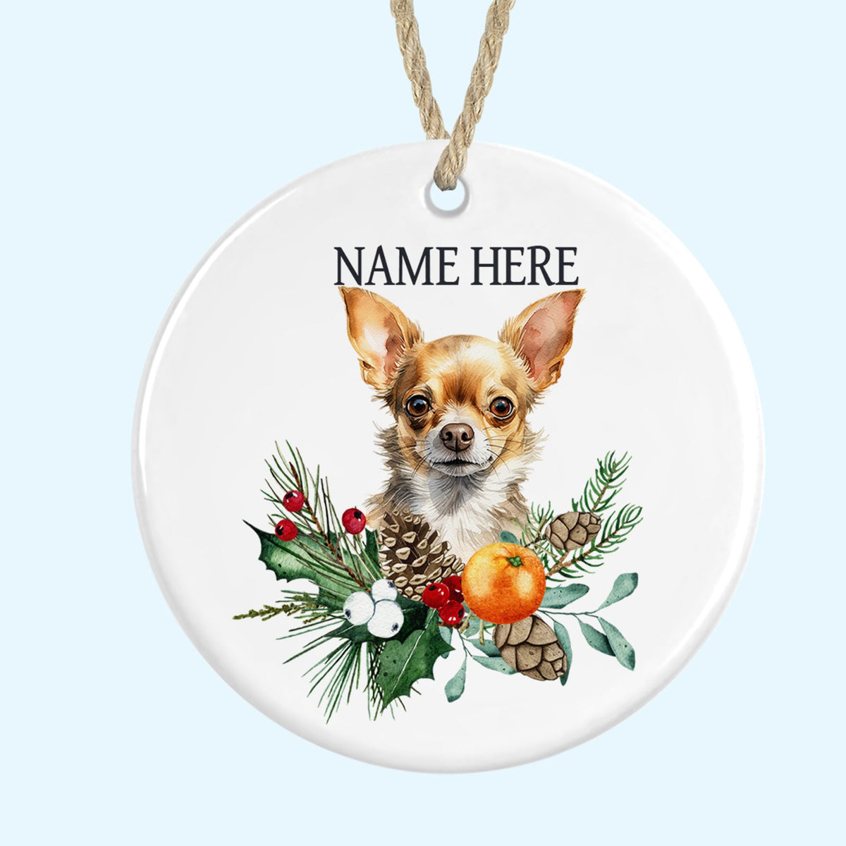 Personalised Chihuahua Merry Christmas Tree Ornament Ceramic Decoration