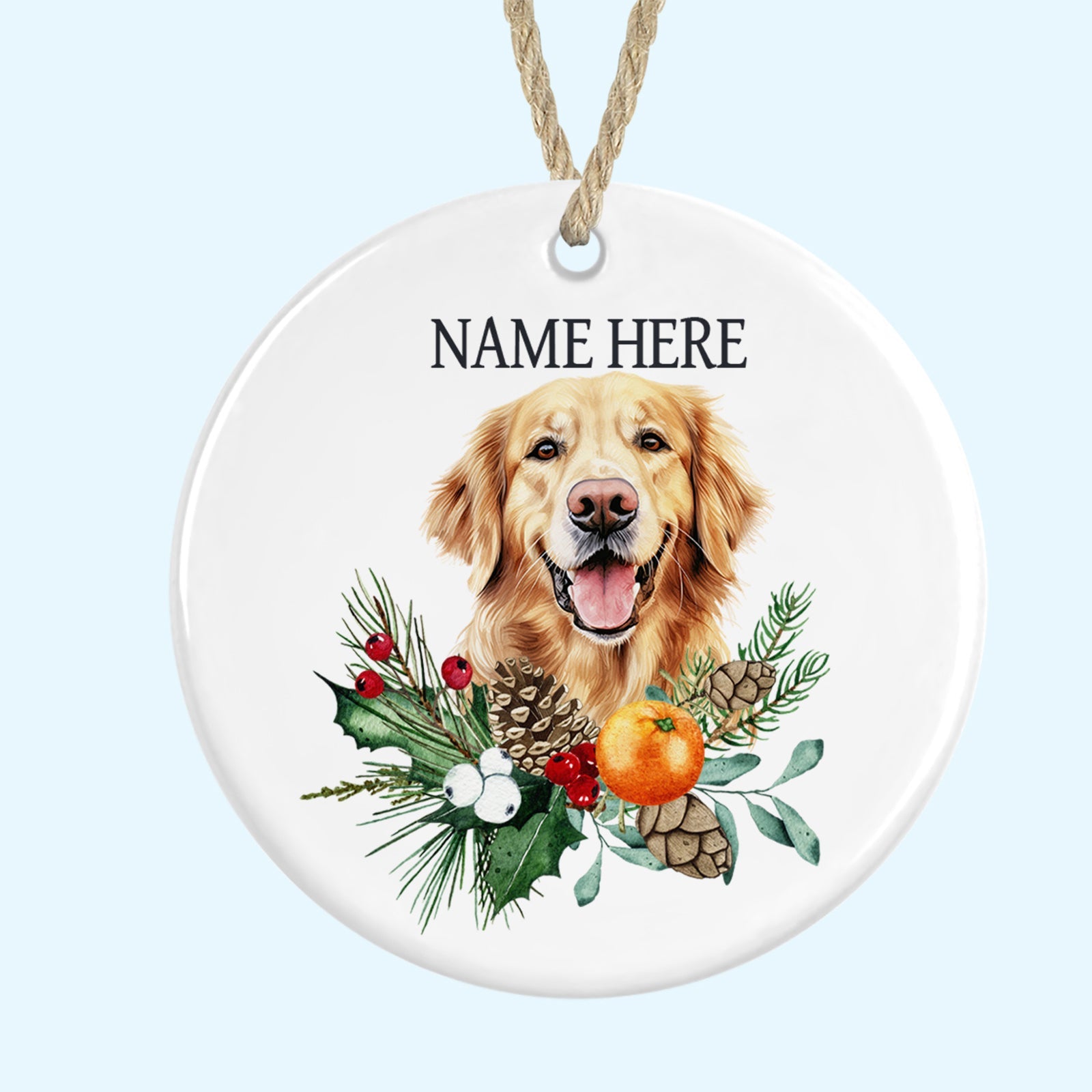 Personalised Golden Retriever Merry Christmas Tree Ornament Ceramic Decoration