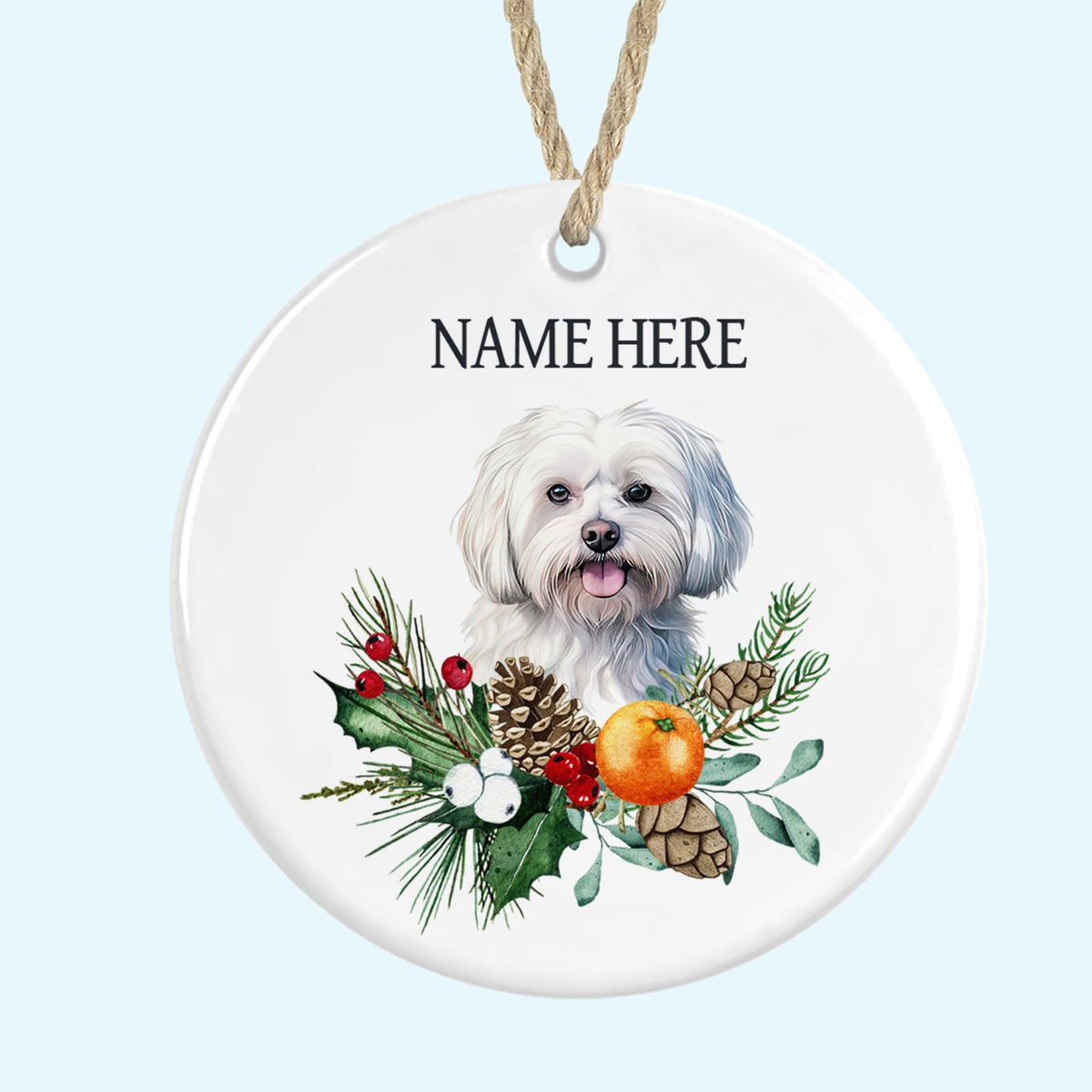 Personalised Maltese Merry Christmas Tree Ornament Ceramic Decoration