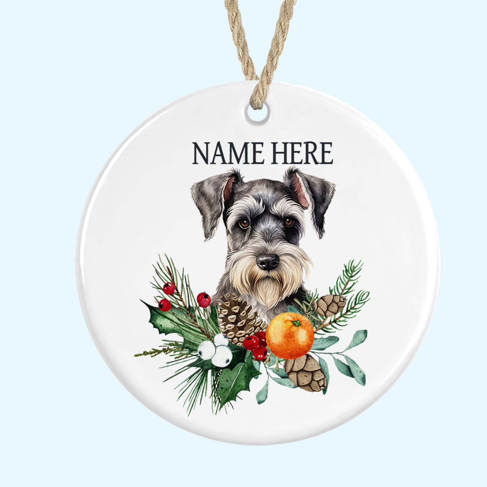 Personalised Miniature Schnauzer Merry Christmas Tree Ornament Ceramic Decoration