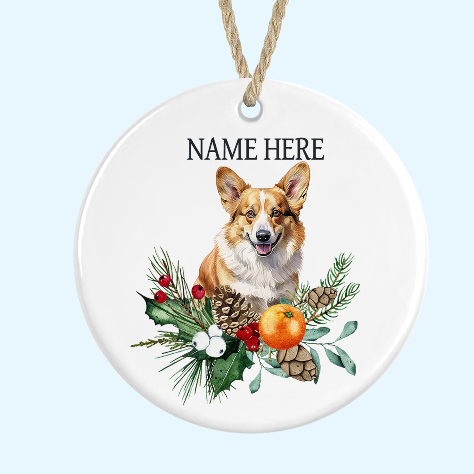 Personalised Pembroke Welsh Corgi Merry Christmas Tree Ornament Ceramic Decoration