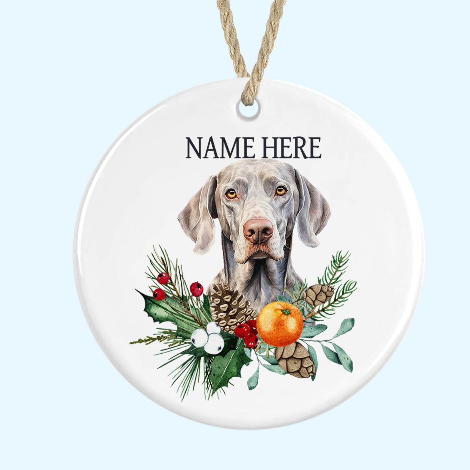 Personalised Weimaraner Merry Christmas Tree Ornament Ceramic Decoration