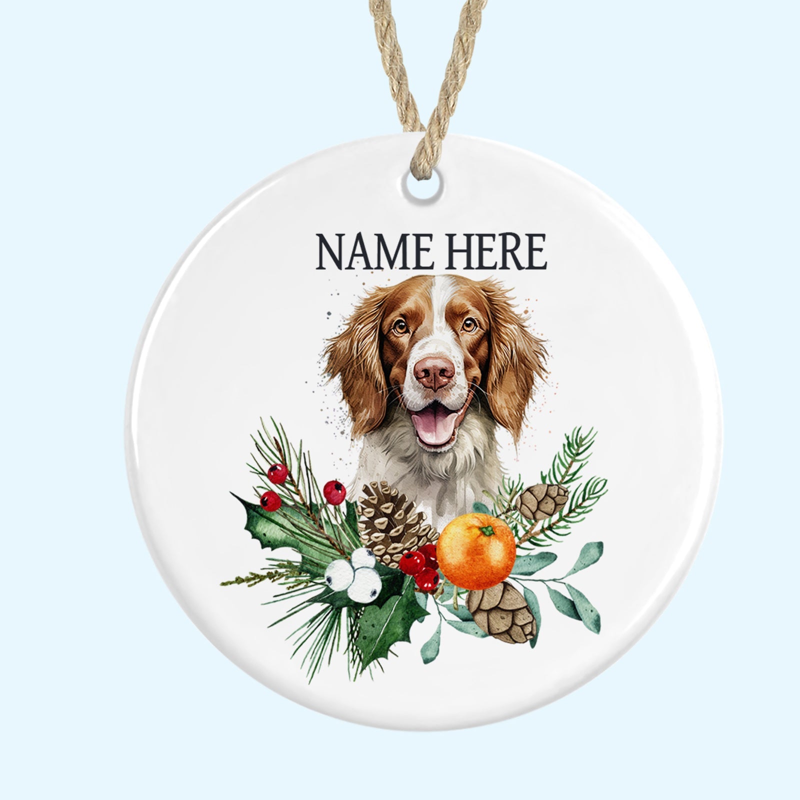 Personalised Welsh Springer Spaniel Merry Christmas Tree Ornament Ceramic Decoration