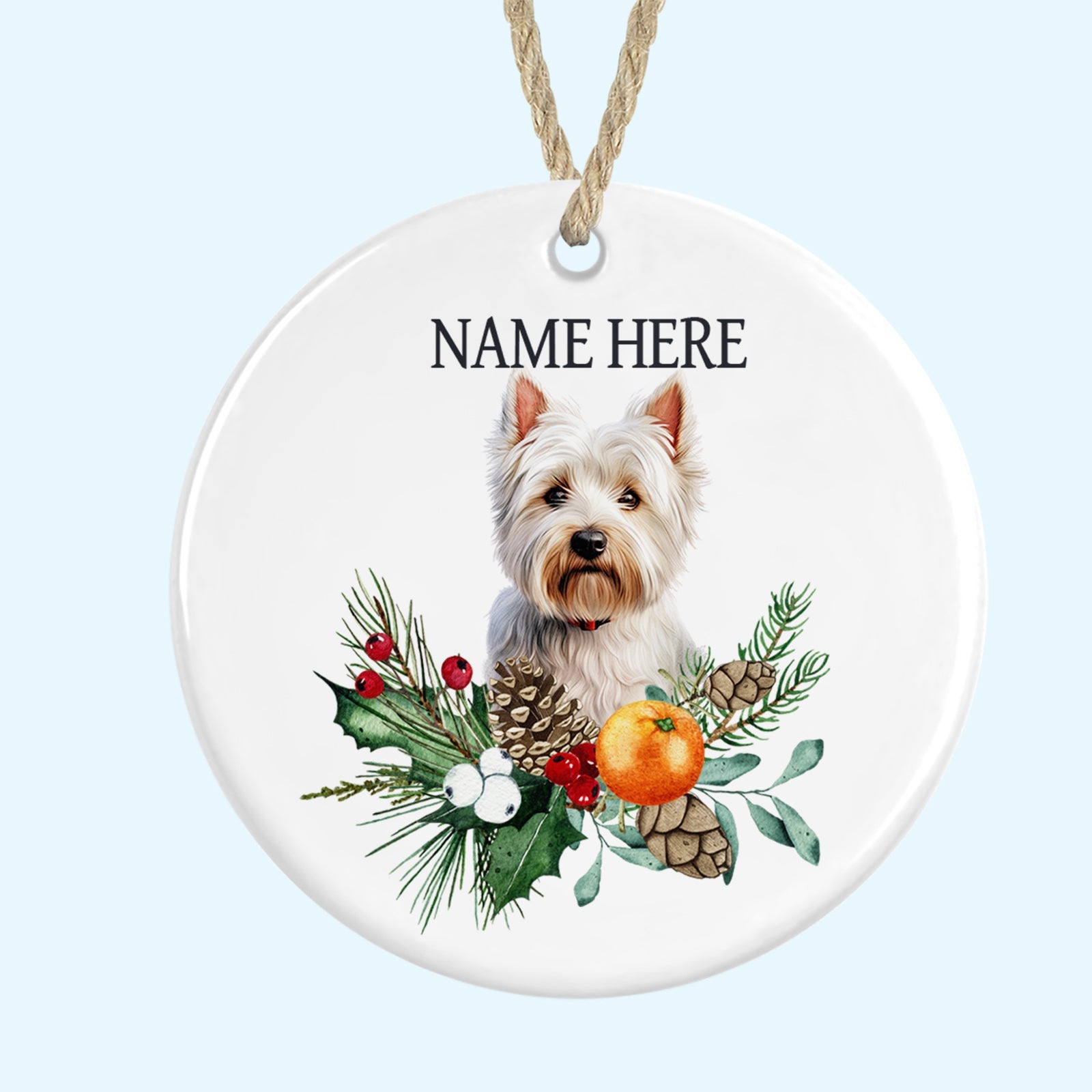 Personalised West Highland Terrier Merry Christmas Tree Ornament Ceramic Decoration