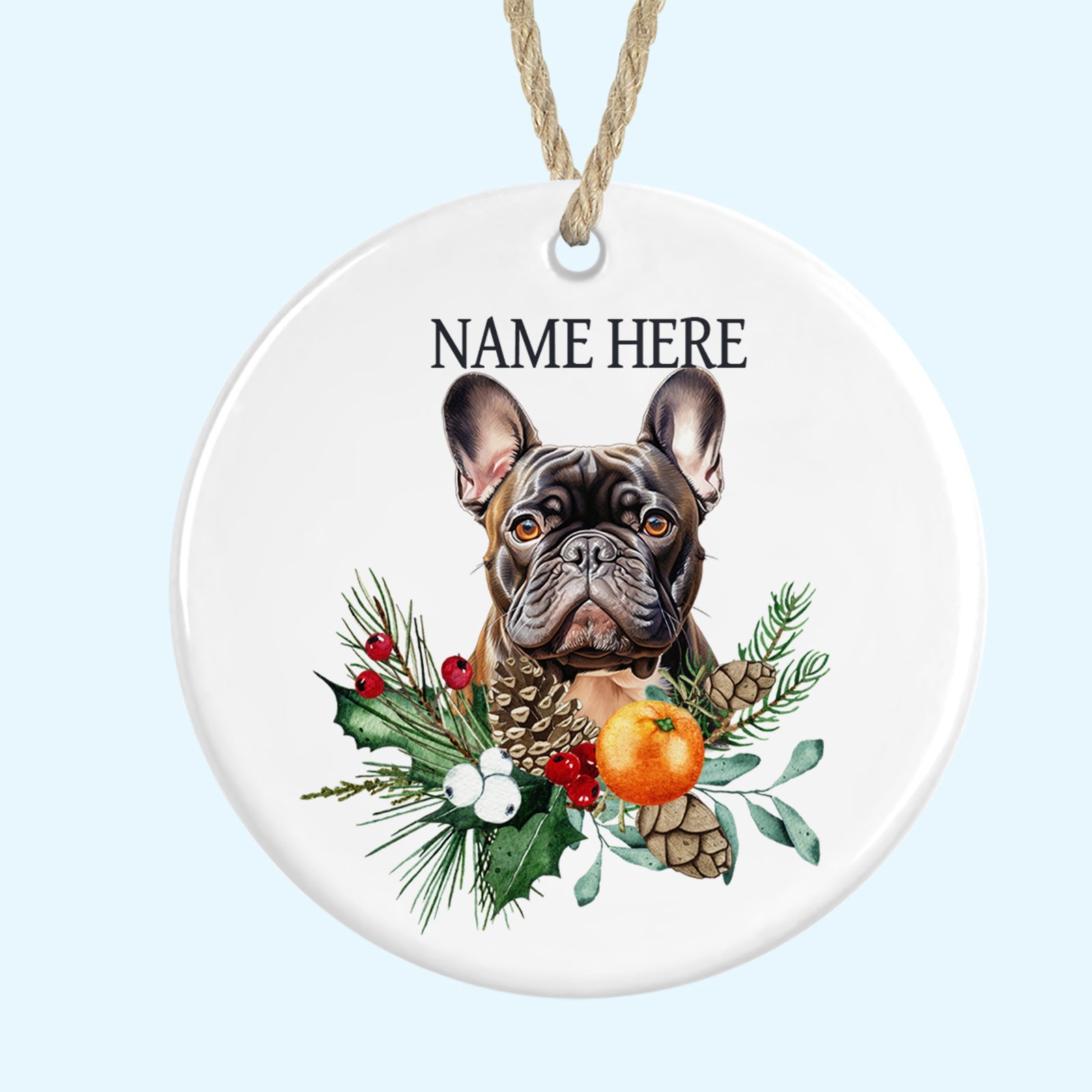 Personalised French Bulldog Merry Christmas Tree Ornament Ceramic Decoration