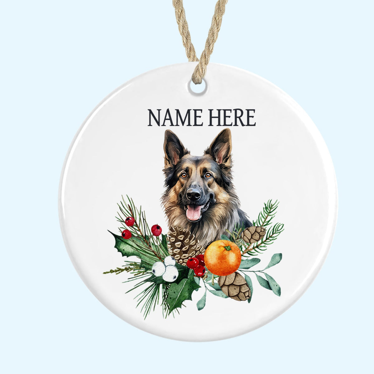 Personalised German Shepherd Merry Christmas Tree Ornament Ceramic Decoration