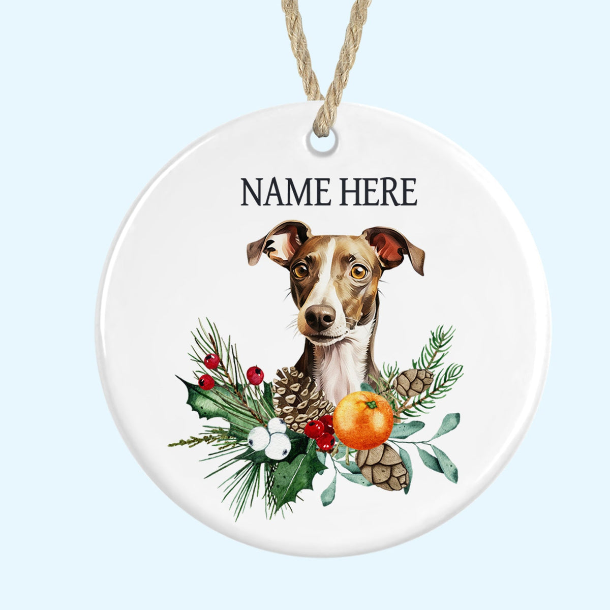 Personalised Italian Greyhound Merry Christmas Tree Ornament Ceramic Decoration