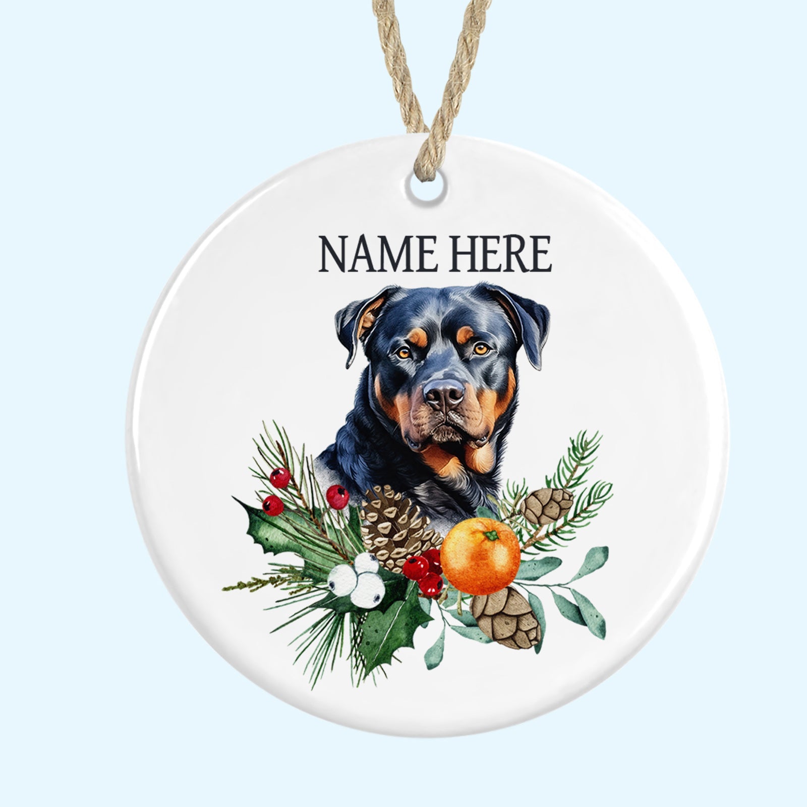 Personalised Rottweiler Merry Christmas Tree Ornament Ceramic Decoration