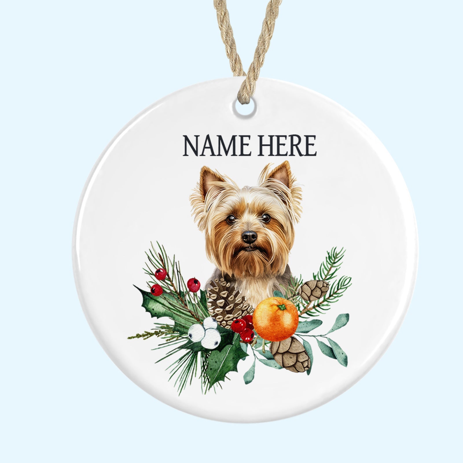 Personalised Yorkshire Terrier Merry Christmas Tree Ornament Ceramic Decoration
