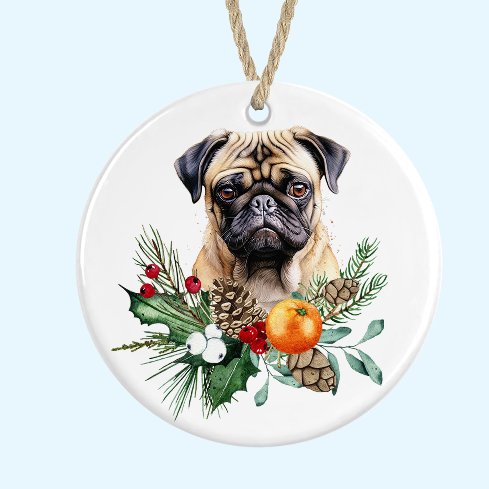 pug christmas tree ornament ceramic decoration