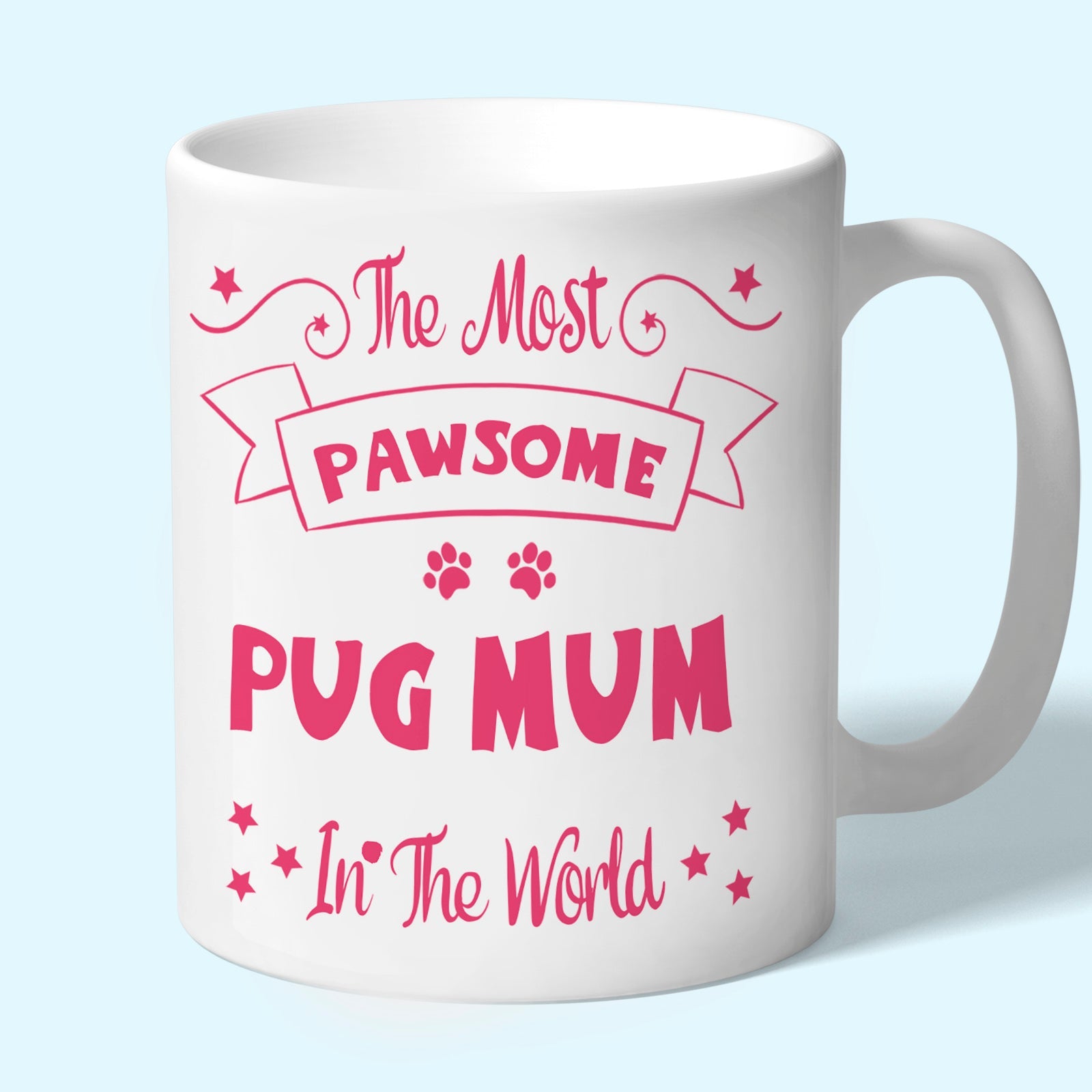 The Most Pawsome Pug mum mug in black design