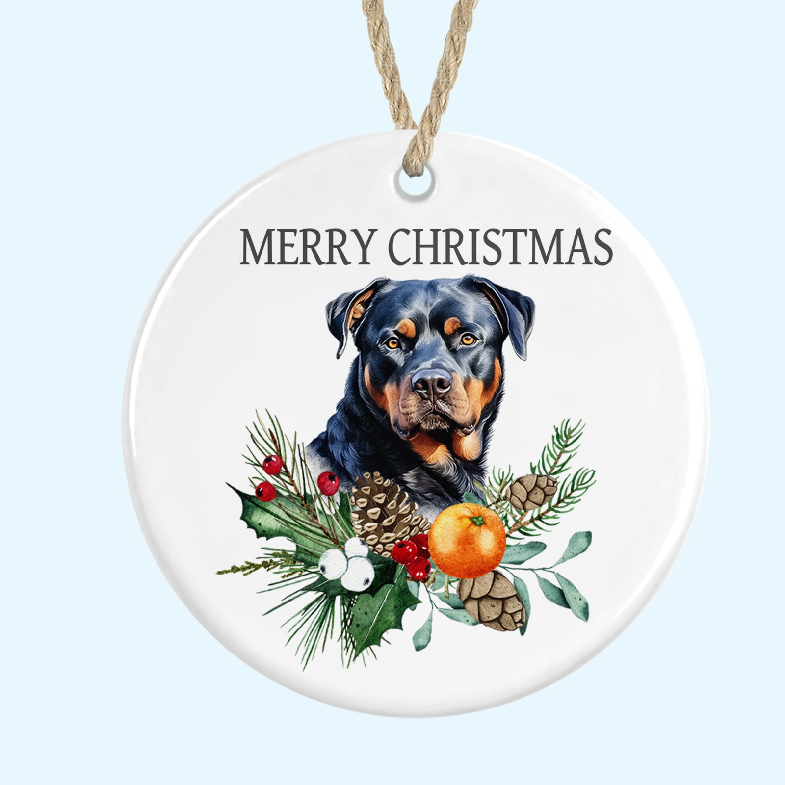 Rottweiler Merry Christmas Tree Ornament Ceramic Decoration