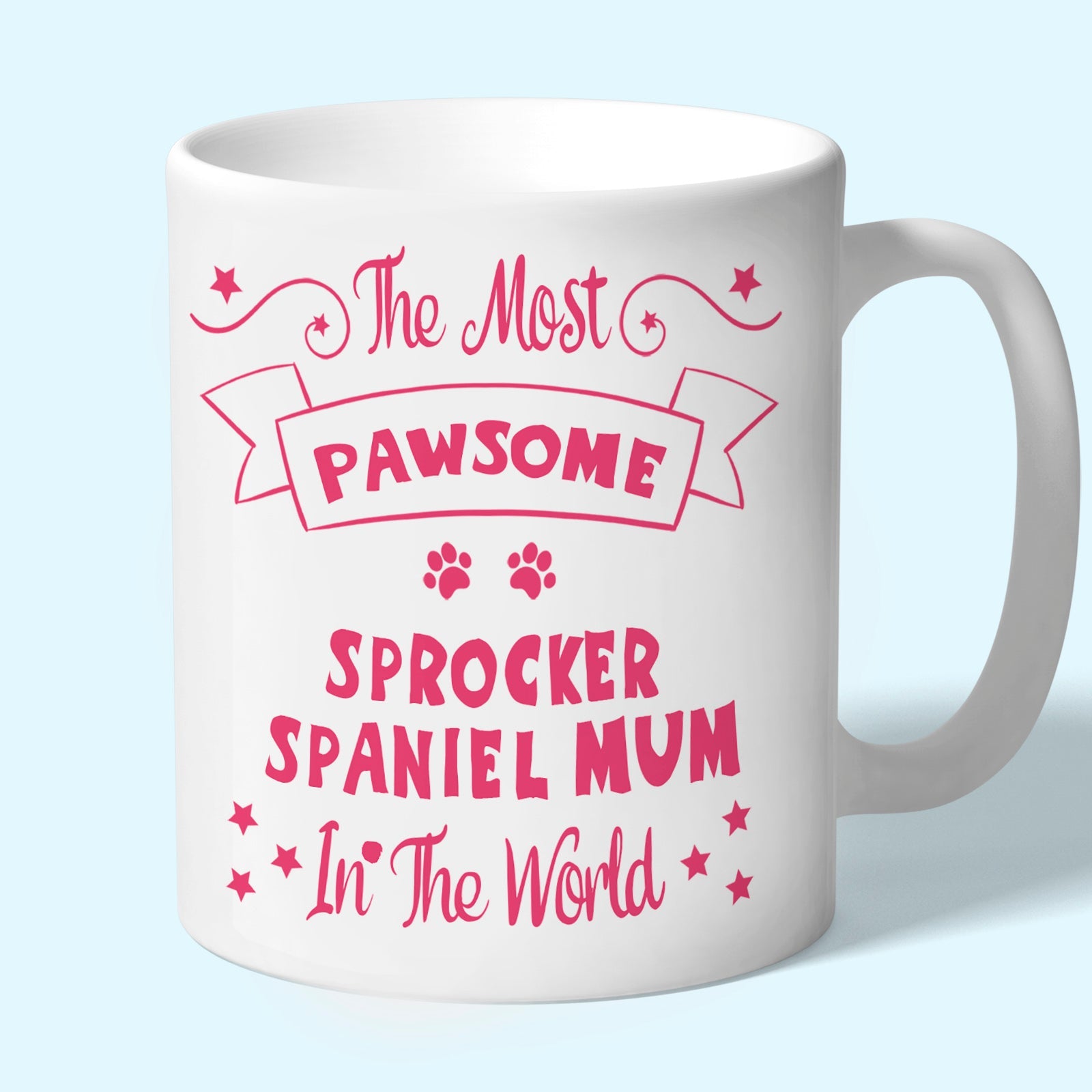The Most Pawsome Sprocker Spaniel mum mug in black design
