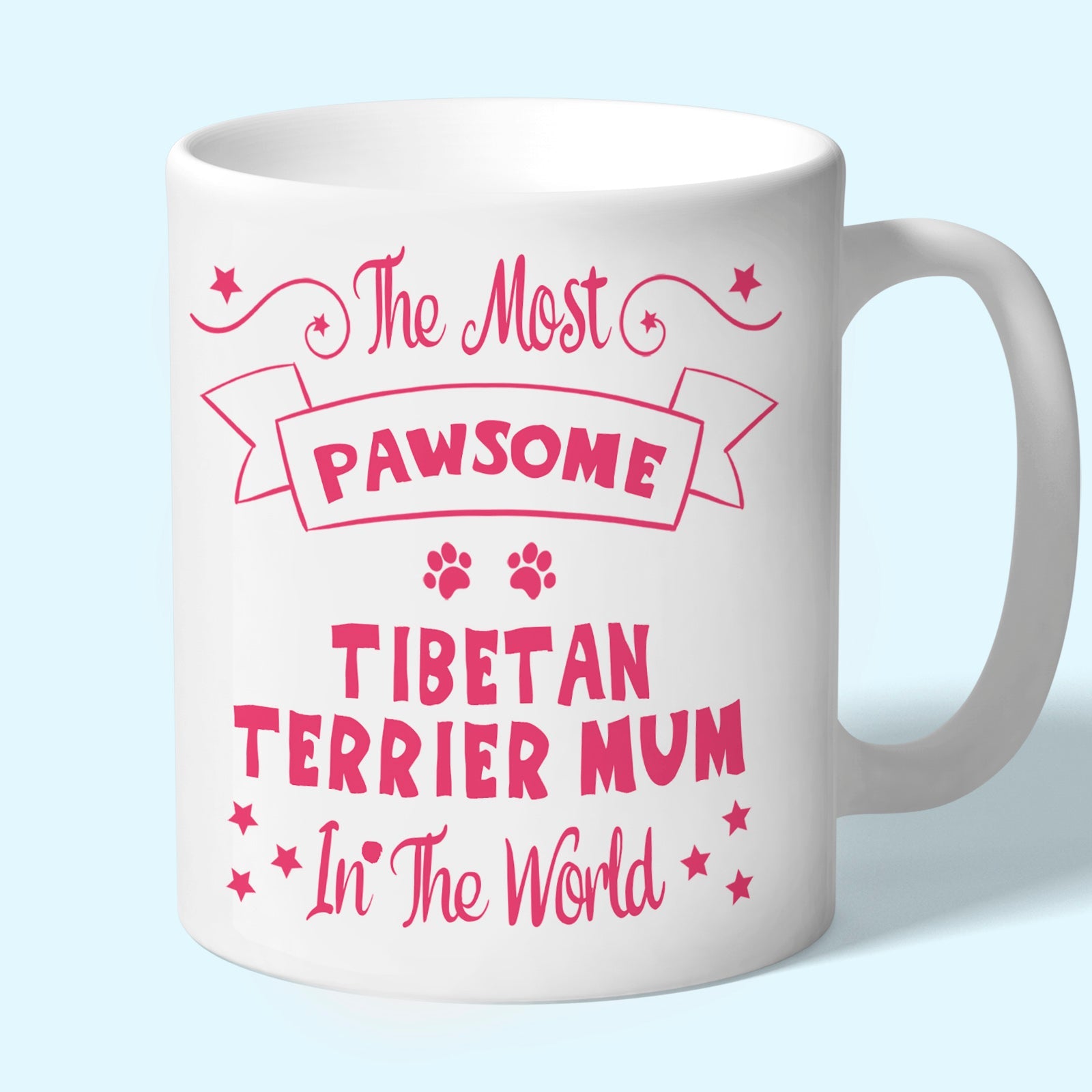 The Most Pawsome Tibetan Terrier mum mug in black design
