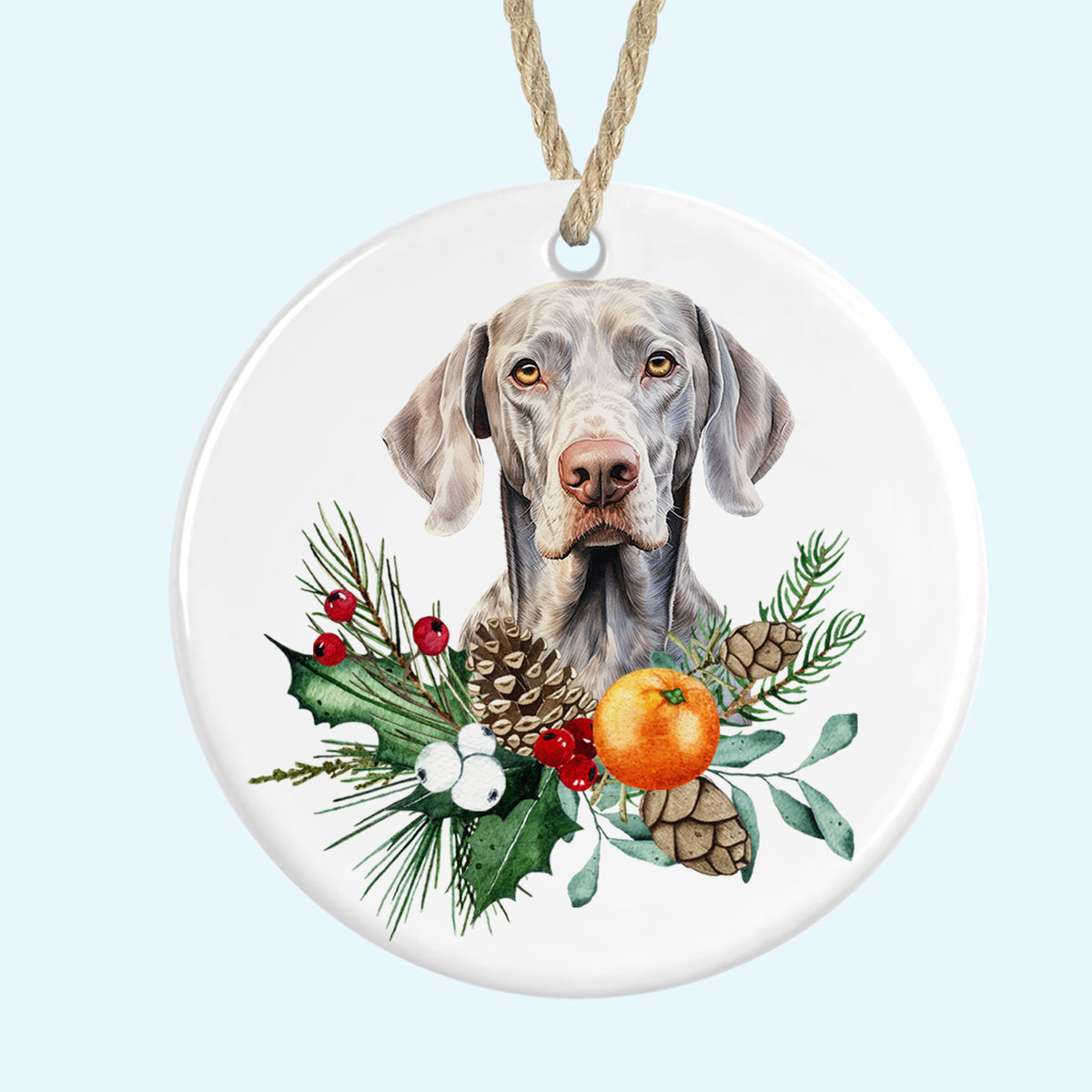 weimaraner christmas tree ornament ceramic decoration