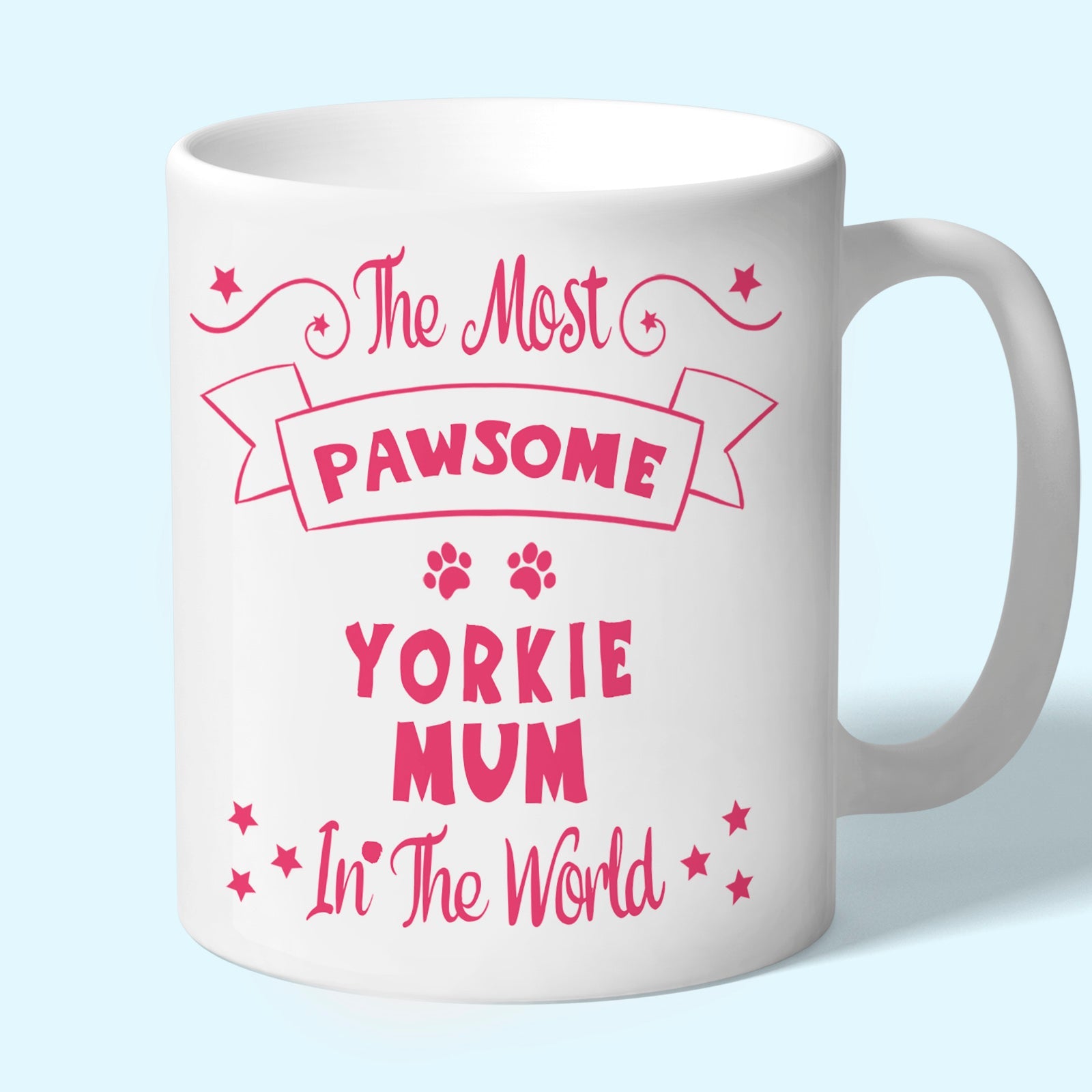 The Most Pawsome Yorkie mum mug in black design