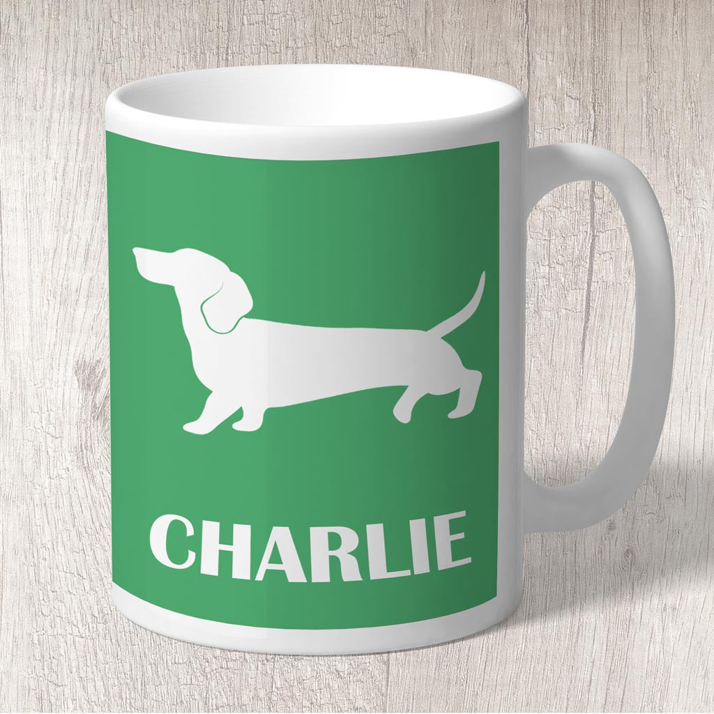 Dachschund Silhouette Personalised with Name Mug - Apple Green