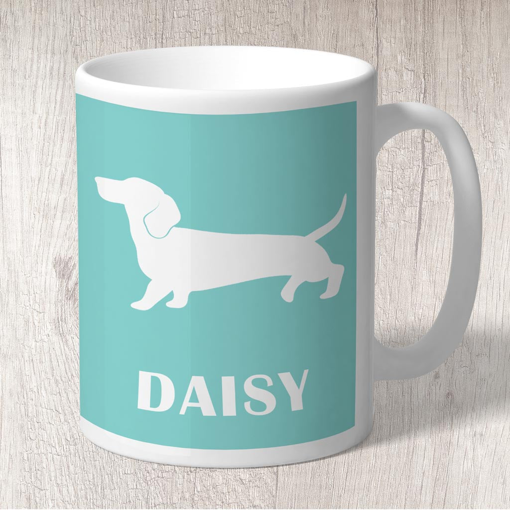Dachschund Silhouette Personalised with Name Mug - Sea Aqua