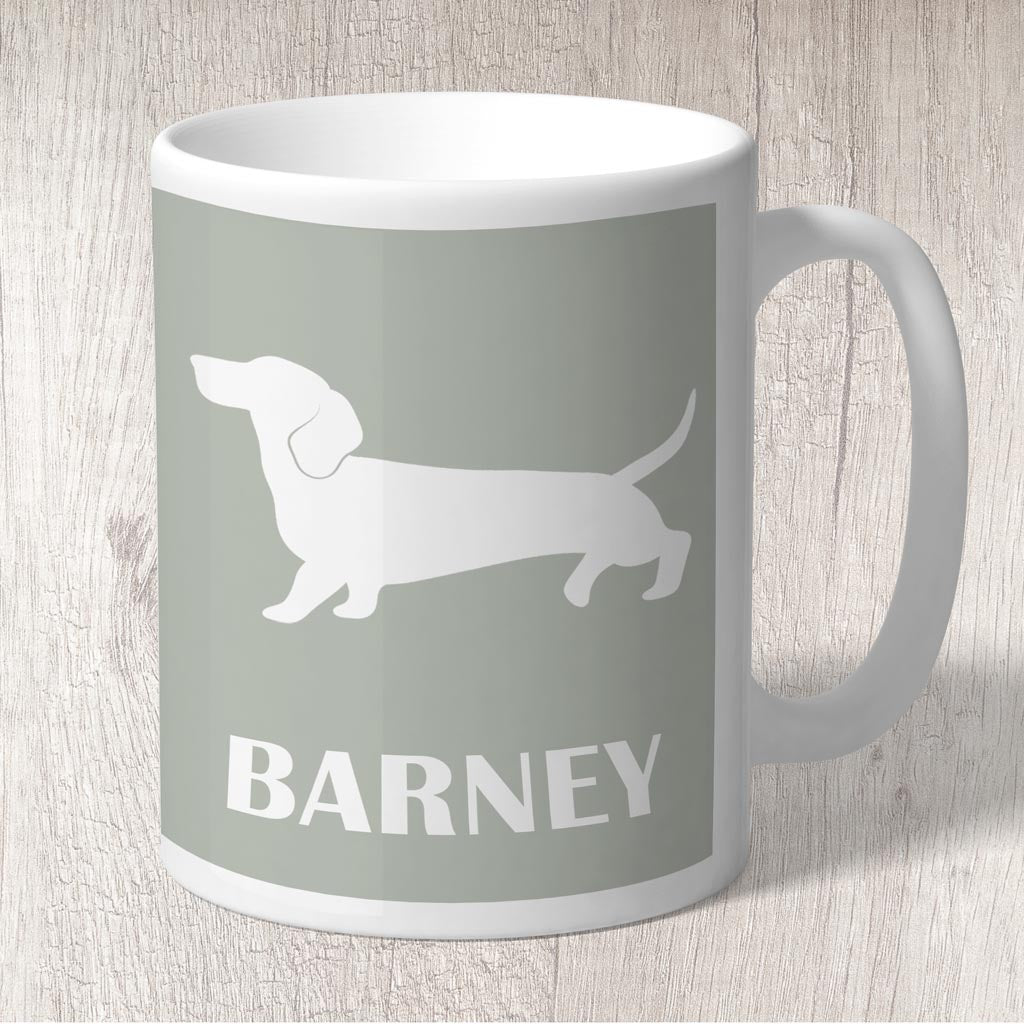Dachschund Silhouette Personalised with Name Mug - Serene Green