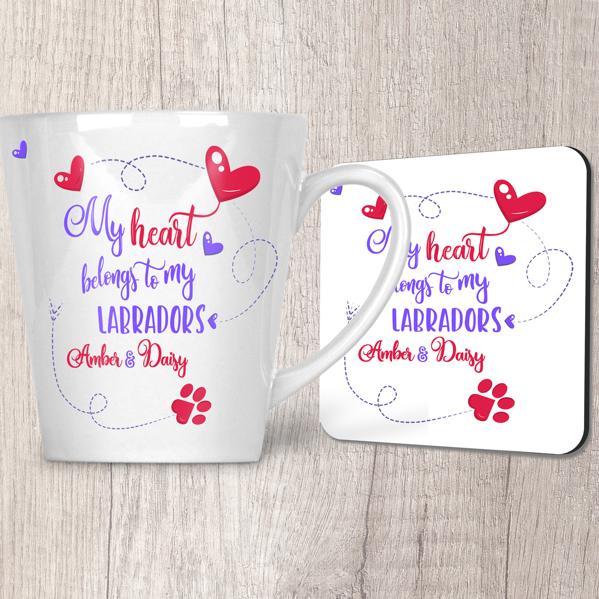 My Heart Belongs To My  _ _ _   with (2 names) Latte Mug (Indigo)