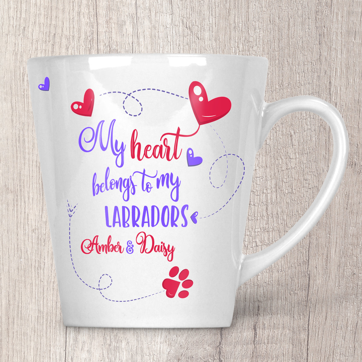 My Heart Belongs To My  _ _ _   with (2 names) Latte Mug (Indigo)