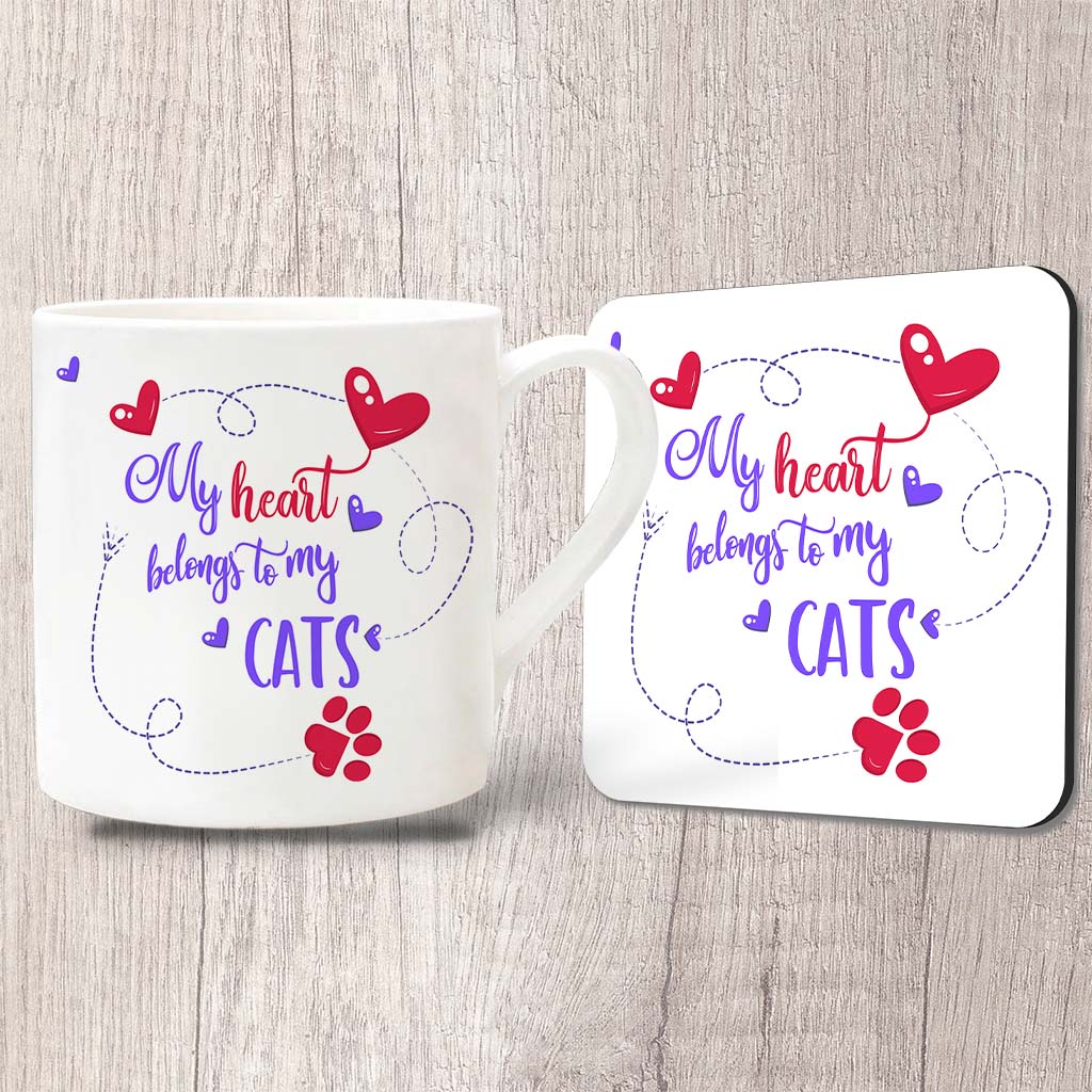 My Heart Belongs To My Cats Fine China Mug 13oz (Indigo)