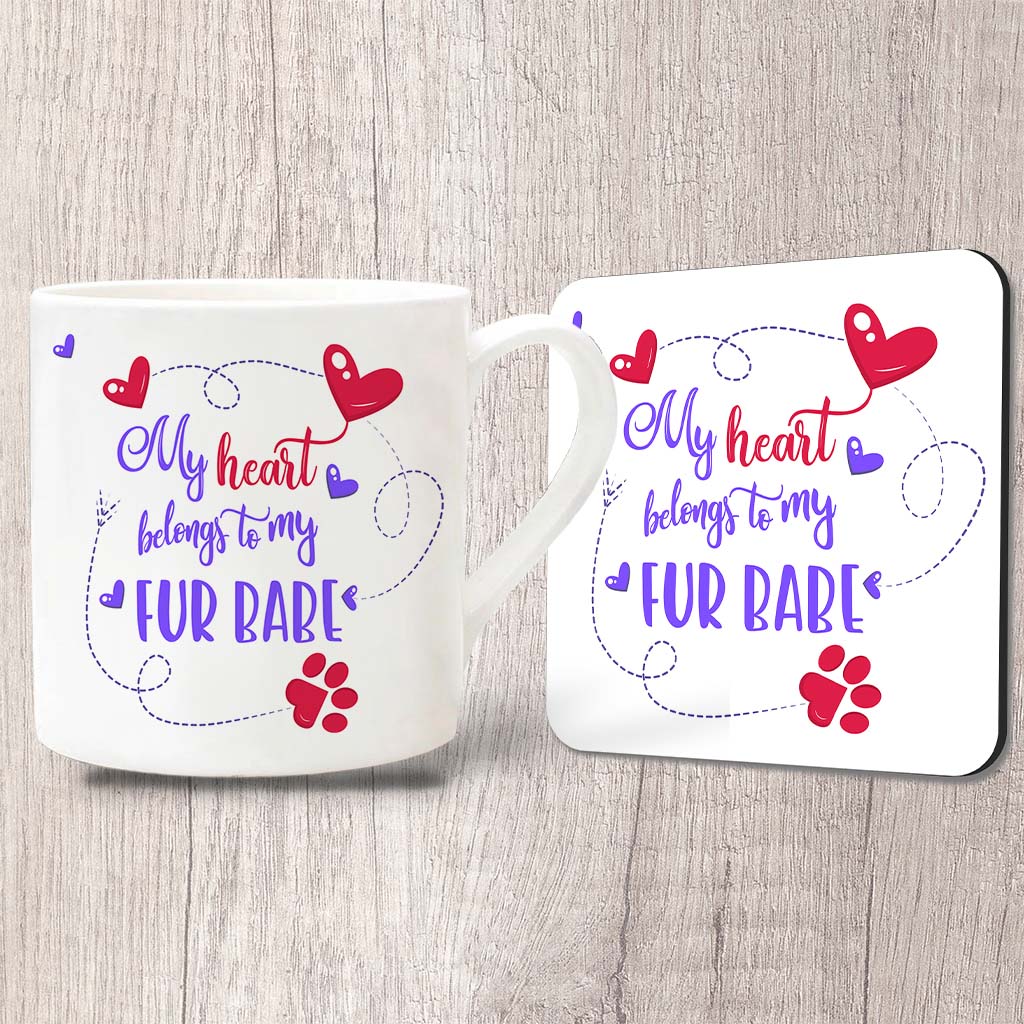 My Heart Belongs To My Fur Babe Fine China Mug 13oz (Indigo)