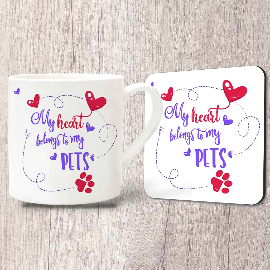 My Heart Belongs To My Pets Fine China Mug 13oz (Indigo)