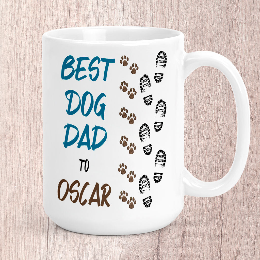 Large Best Dog Dad Footprints Paw Prints to (dog/s names) Mug