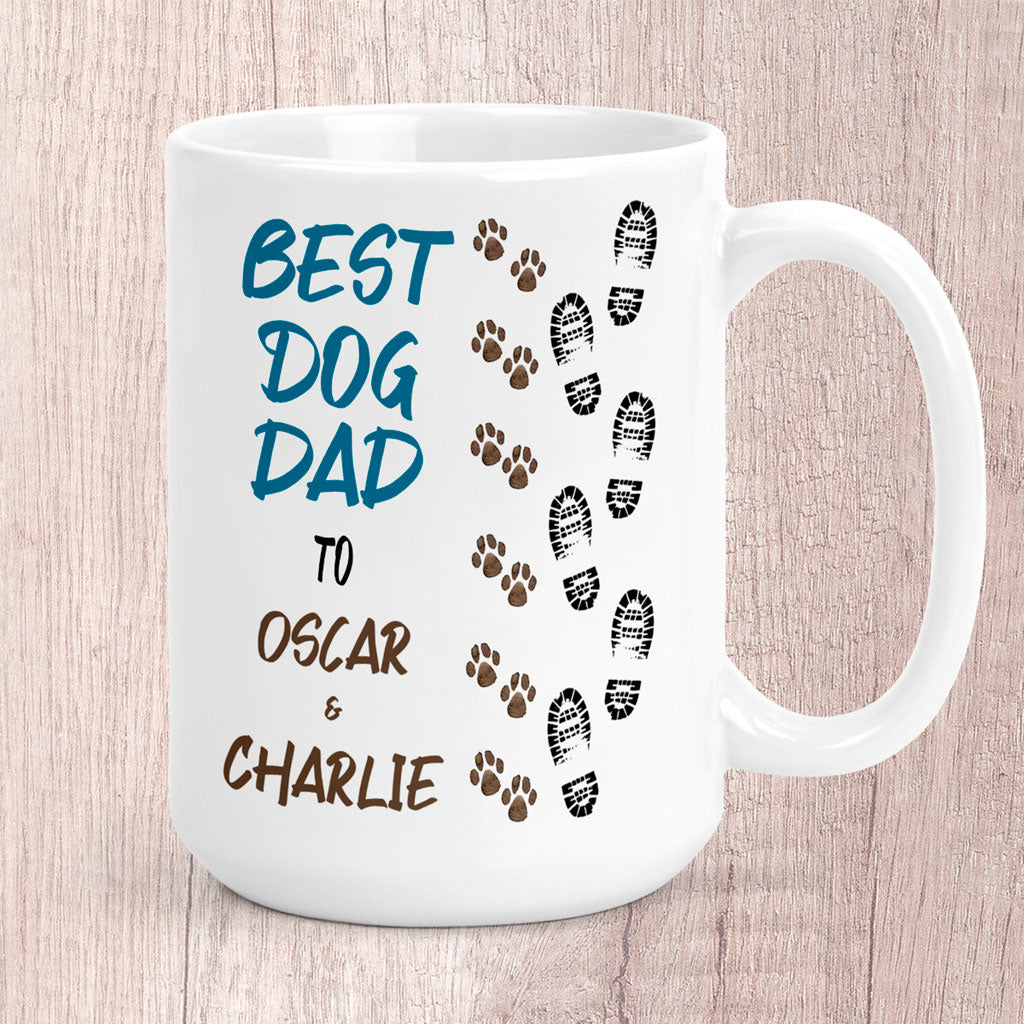 Large Best Dog Dad Footprints &amp; Paw Prints to (dog/s names) Mug