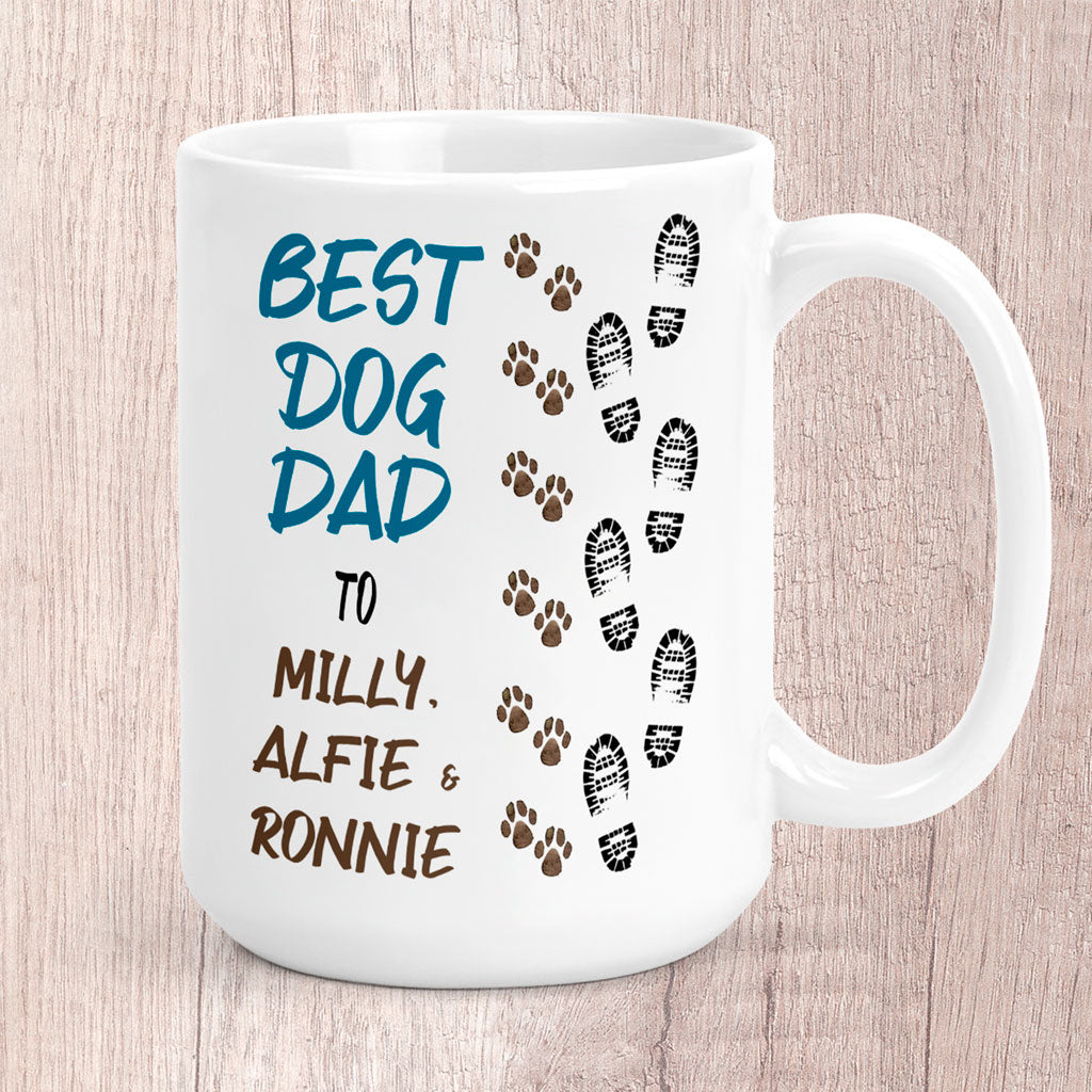 Large Best Dog Dad Footprints &amp; Paw Prints to (dog/s names) Mug